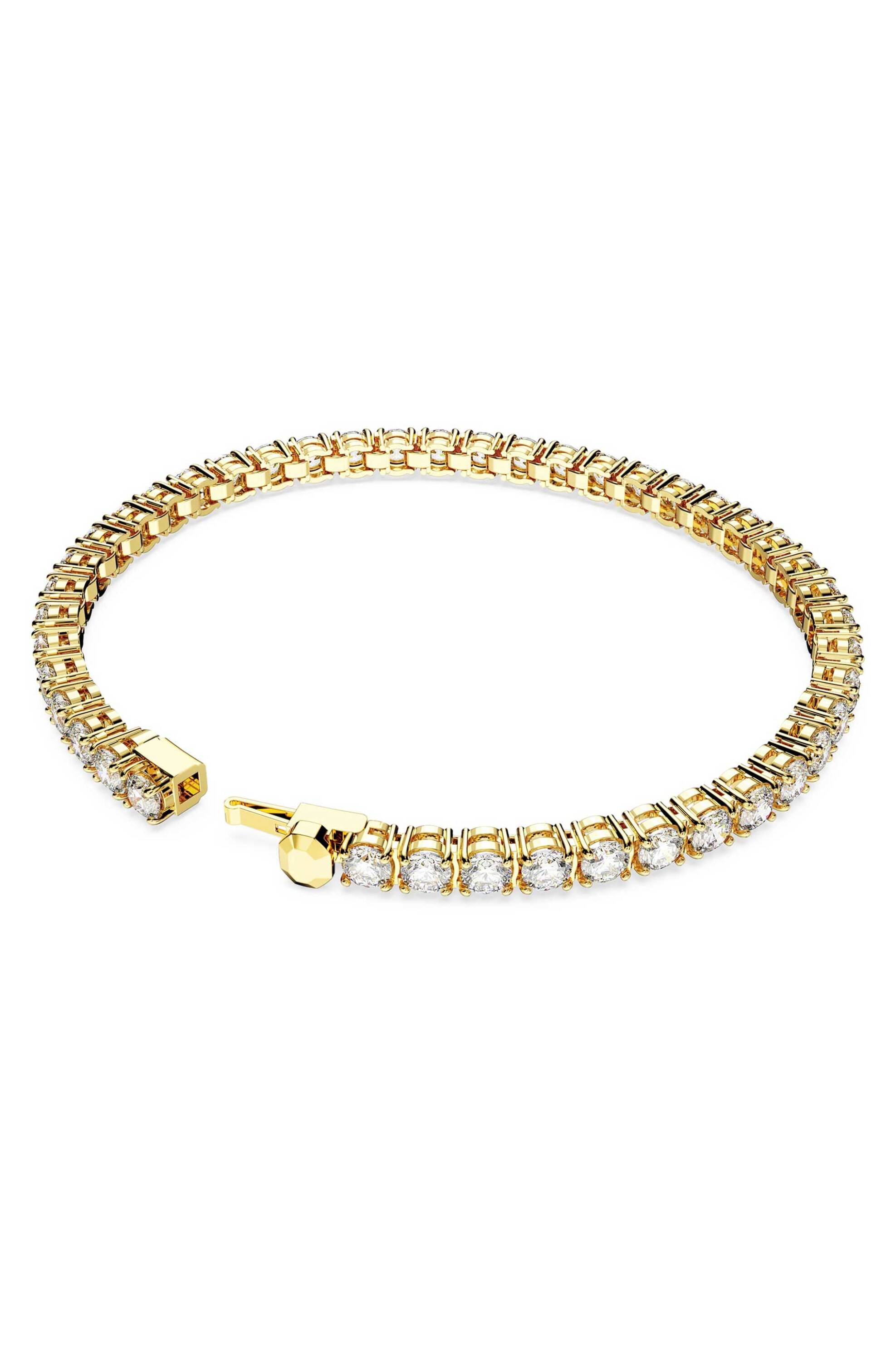 Swarovski γυναικείο βραχιόλι στρογγυλή κοπή, λευκό, επιμετάλλωση σε χρυσαφί τόνο 