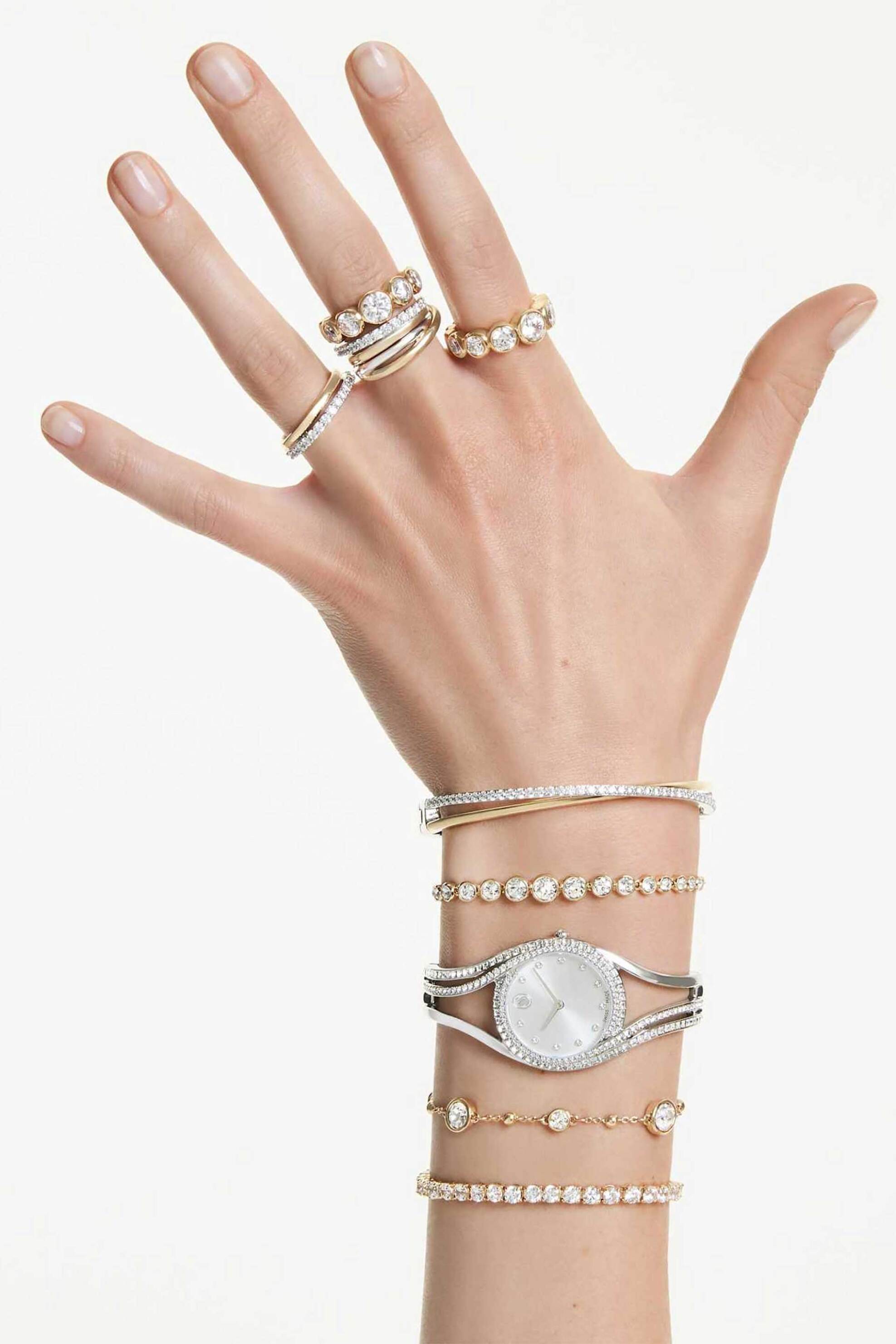 Swarovski Γυναικείο Βραχιόλι Στρογγυλή Κοπή Λευκό Επιμετάλλωση σε Χρυσαφί Τόνο Matrix Tennis - 5657664