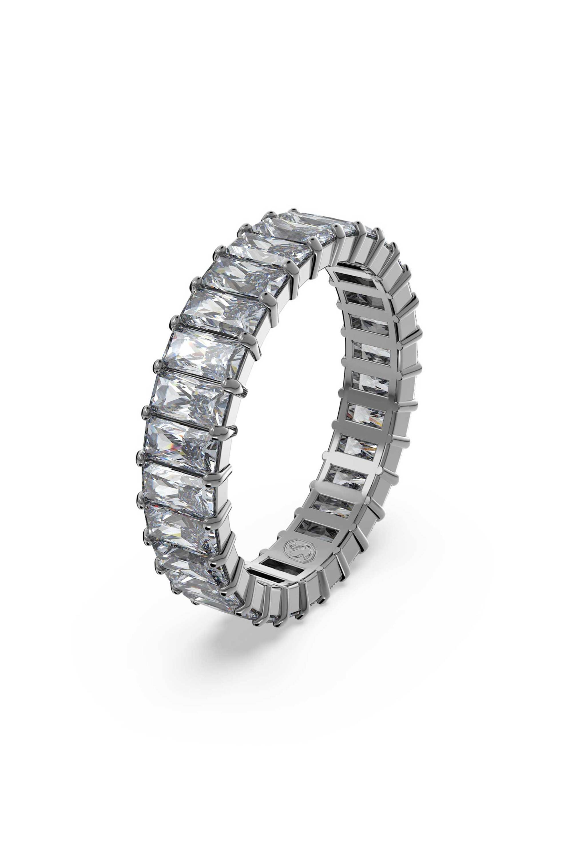 Swarovski γυναικείο δαχτυλίδι κοπή baguette, γκρι, επιμετάλλωση ρουθηνίου "Matrix" (55) - 5648918