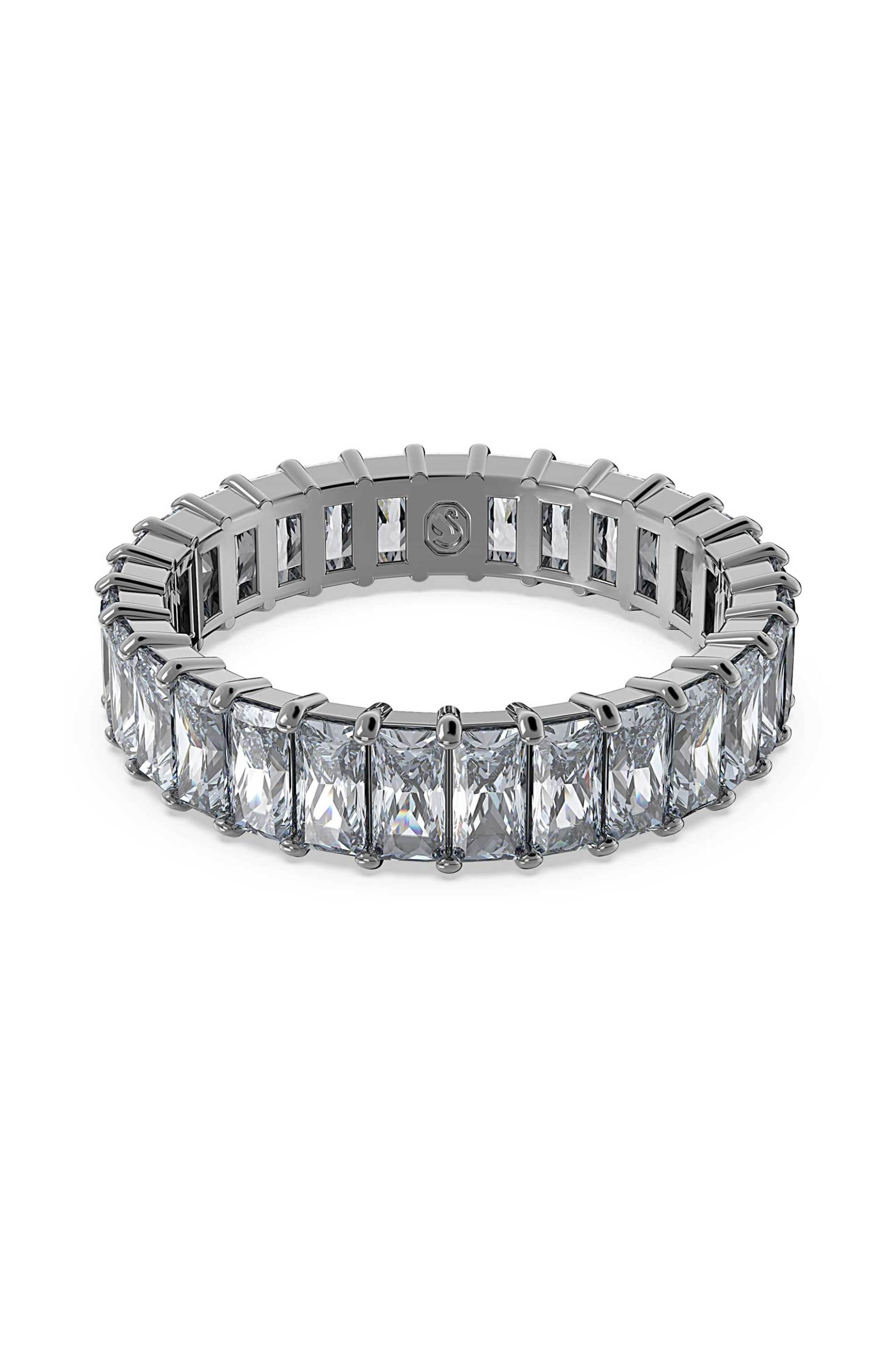 Swarovski γυναικείο δαχτυλίδι κοπή baguette, γκρι, επιμετάλλωση ρουθηνίου 