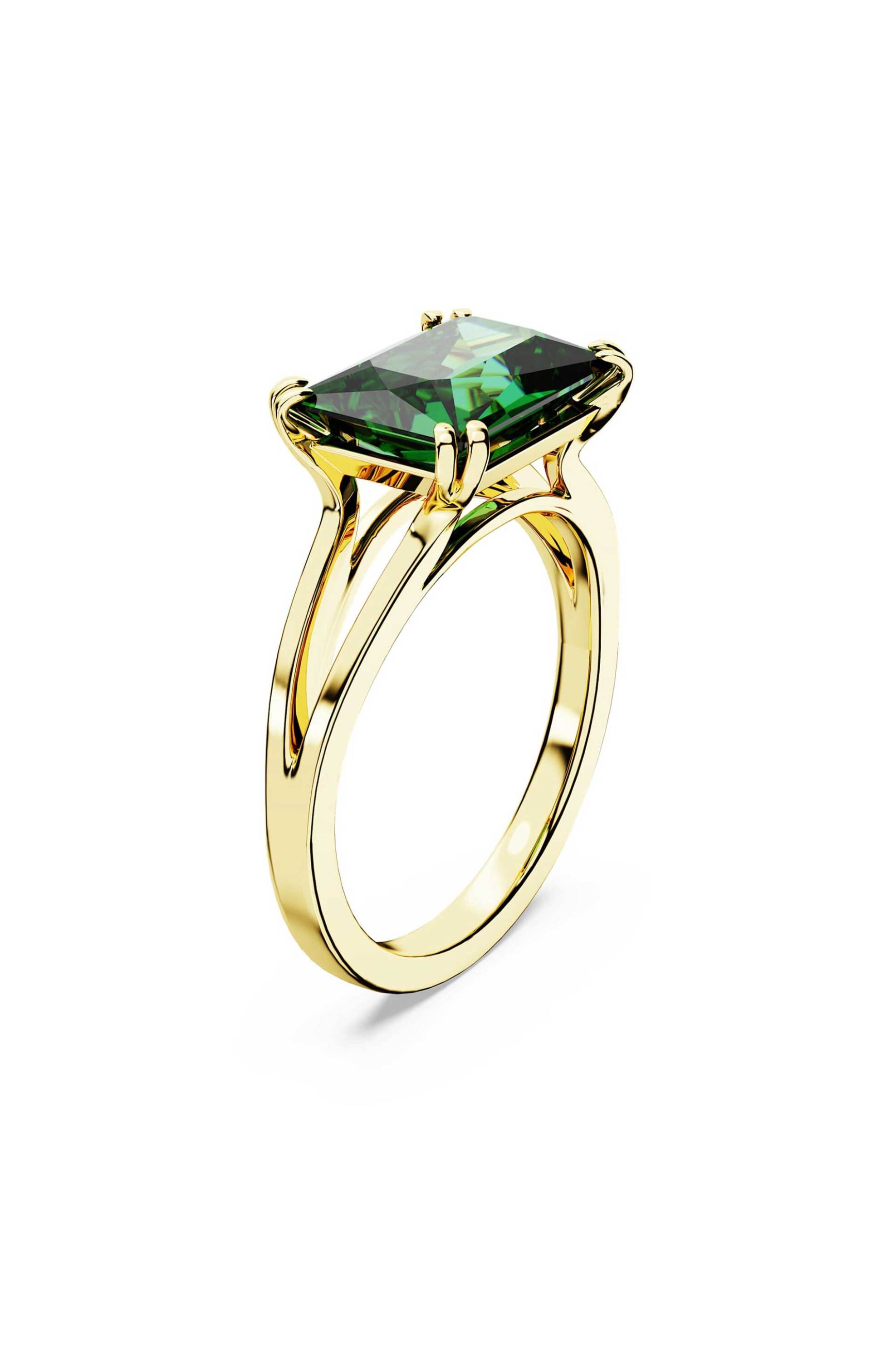 Swarovski γυναικείο δαχτυλίδι κοκτέιλ ορθογώνια κοπή, πράσινο, επιμετάλλωση σε χρυσαφί τόνο "Stilla" (58) - 5677147