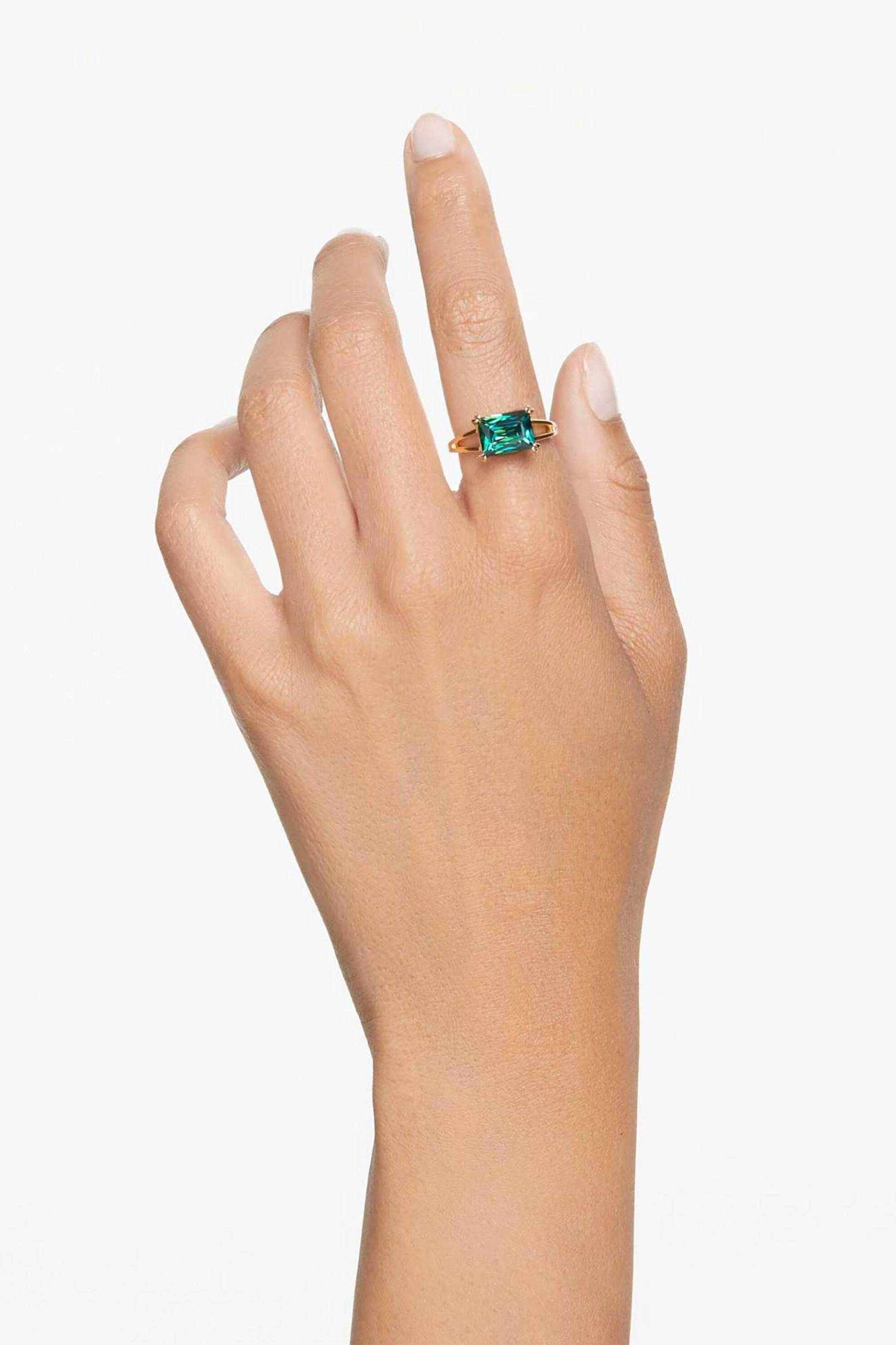 Swarovski Γυναικείο Δαχτυλίδι Κοκτέιλ Ορθογώνια Κοπή Πράσινο Επιμετάλλωση σε Χρυσαφί Τόνο Stilla (58) - 5677147