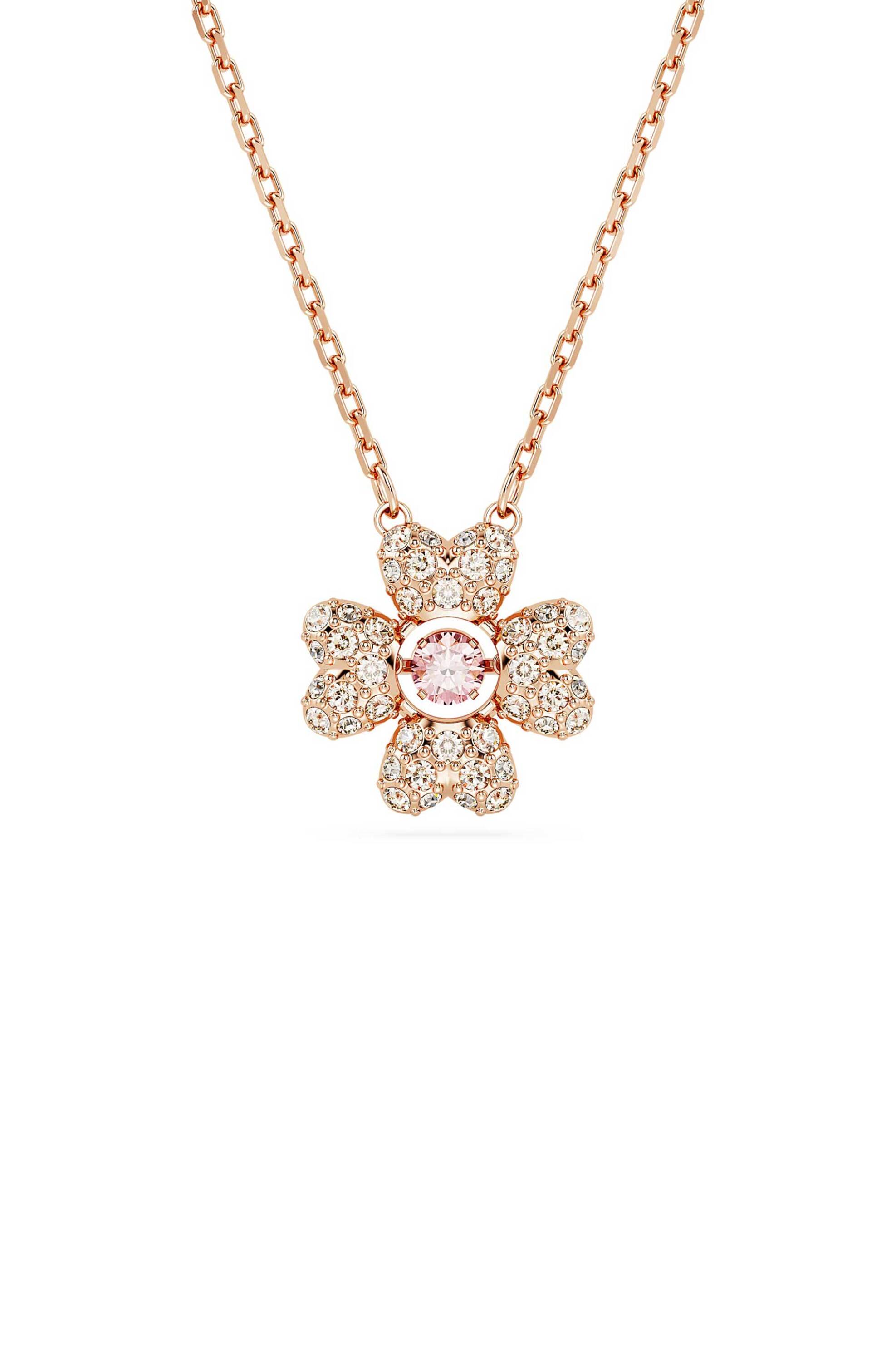 Swarovski γυναικείο μενταγιόν τριφύλλι, λευκό, επιμετάλλωση σε ροζ χρυσαφί τόνο "Idyllia" - 5674211