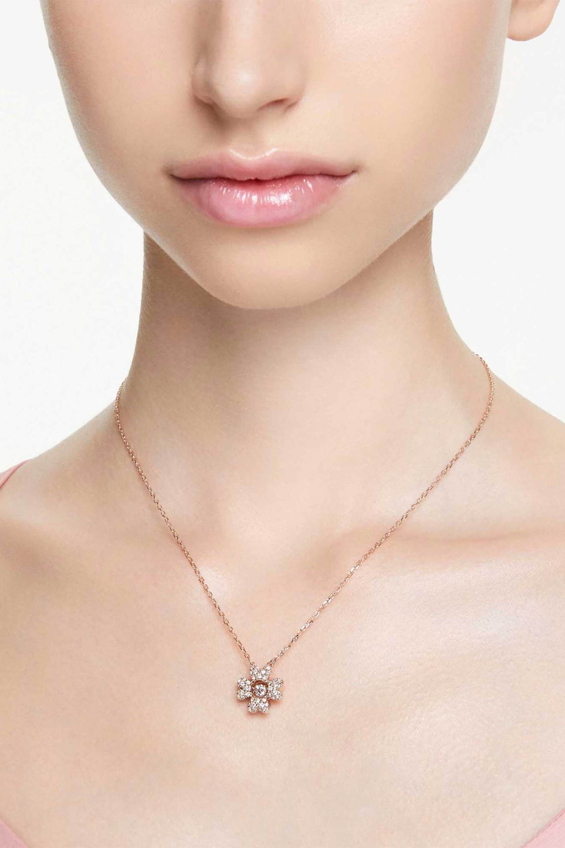 Swarovski Γυναικείο Μενταγιόν Τριφύλλι Λευκό Επιμετάλλωση σε Ροζ Χρυσαφί Τόνο Idyllia - 5674211