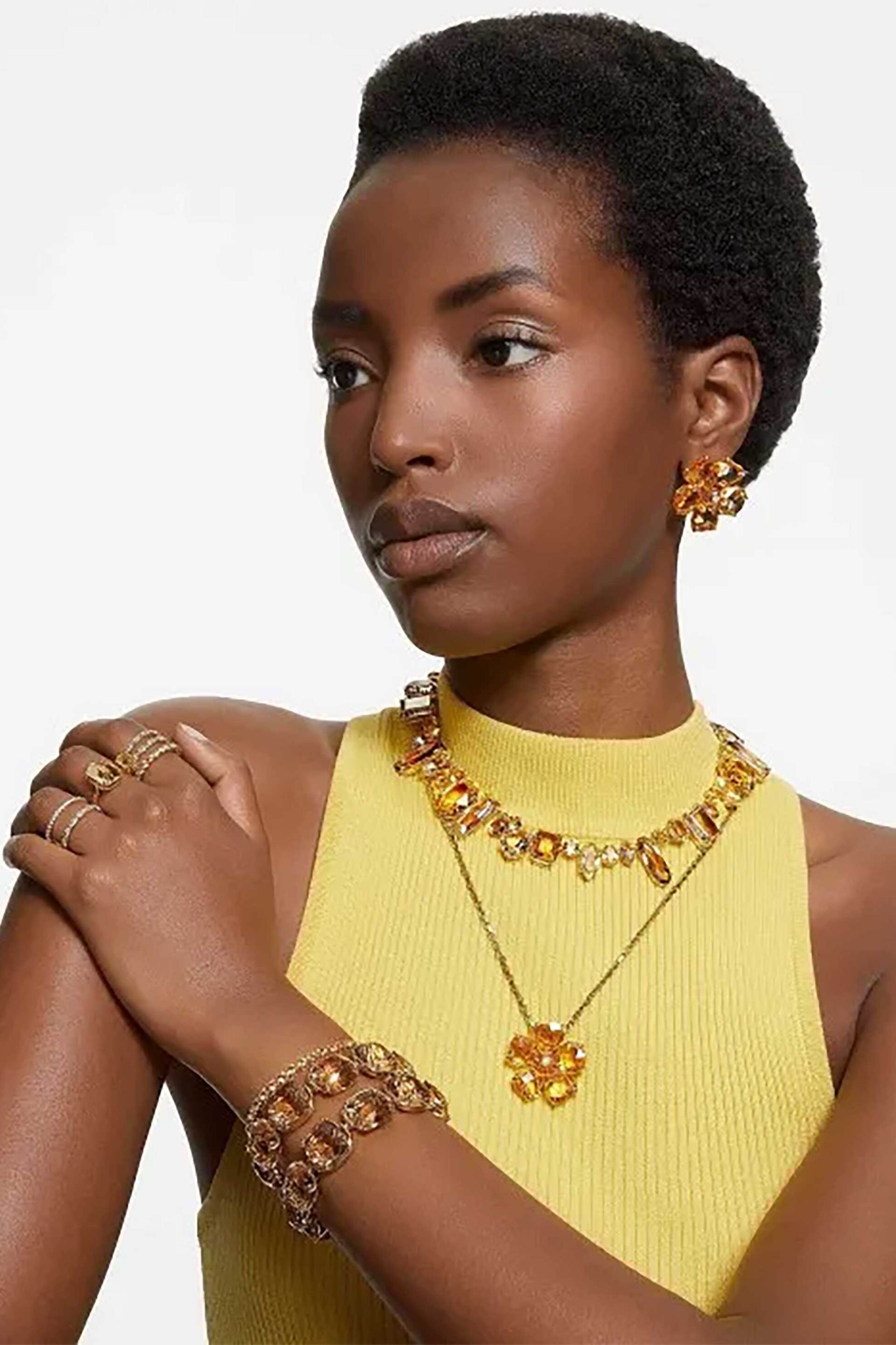 Swarovski γυναικείο δαχτυλίδι στρογγυλή κοπή, λευκό, φινίρισμα σε χρυσό τόνο "Matrix Vittore" (58) - 5656295 φωτογραφία