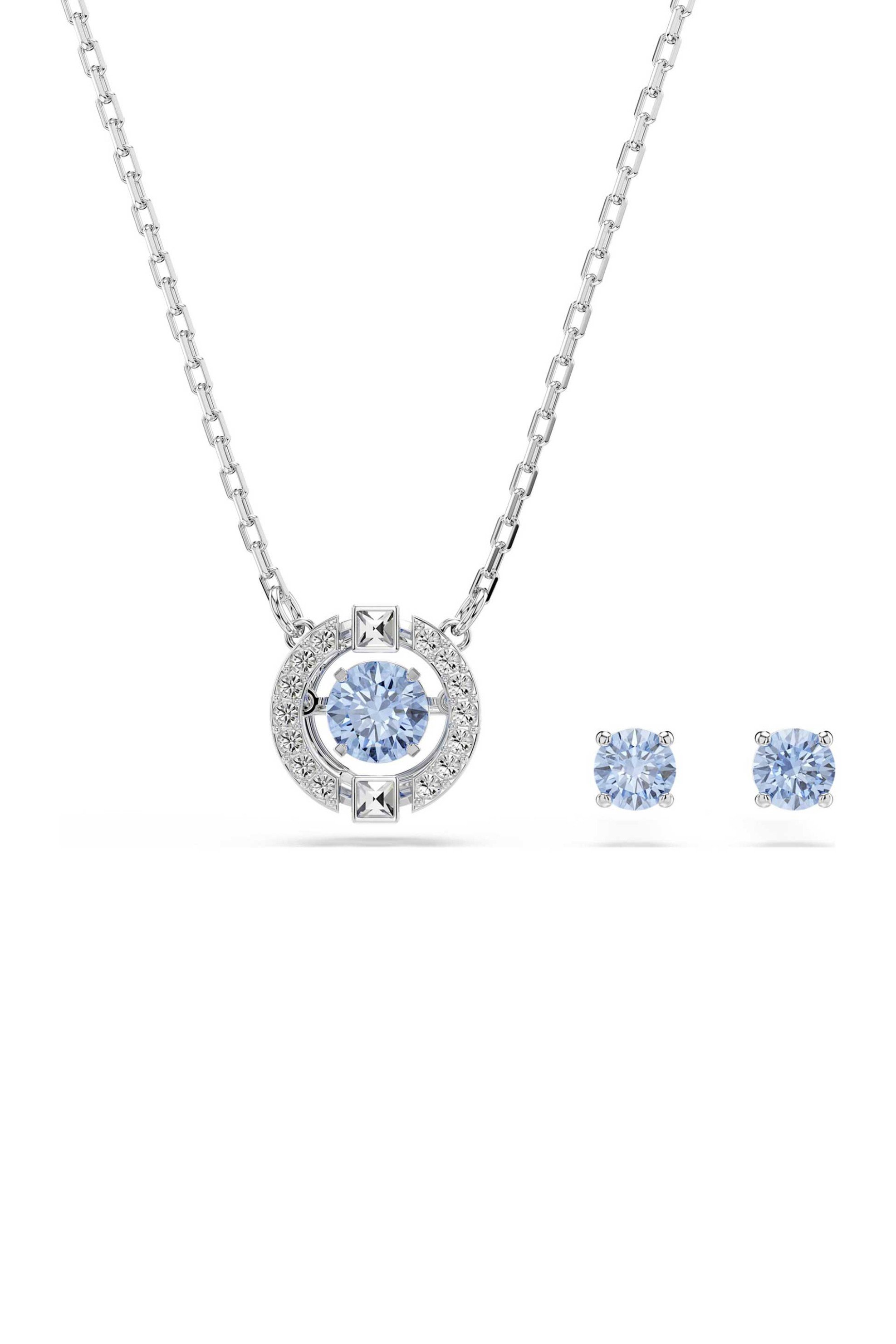 Swarovski γυναικείο σετ στρογγυλή κοπή, μπλε, επιμετάλλωση ροδίου "Una" - 5480485