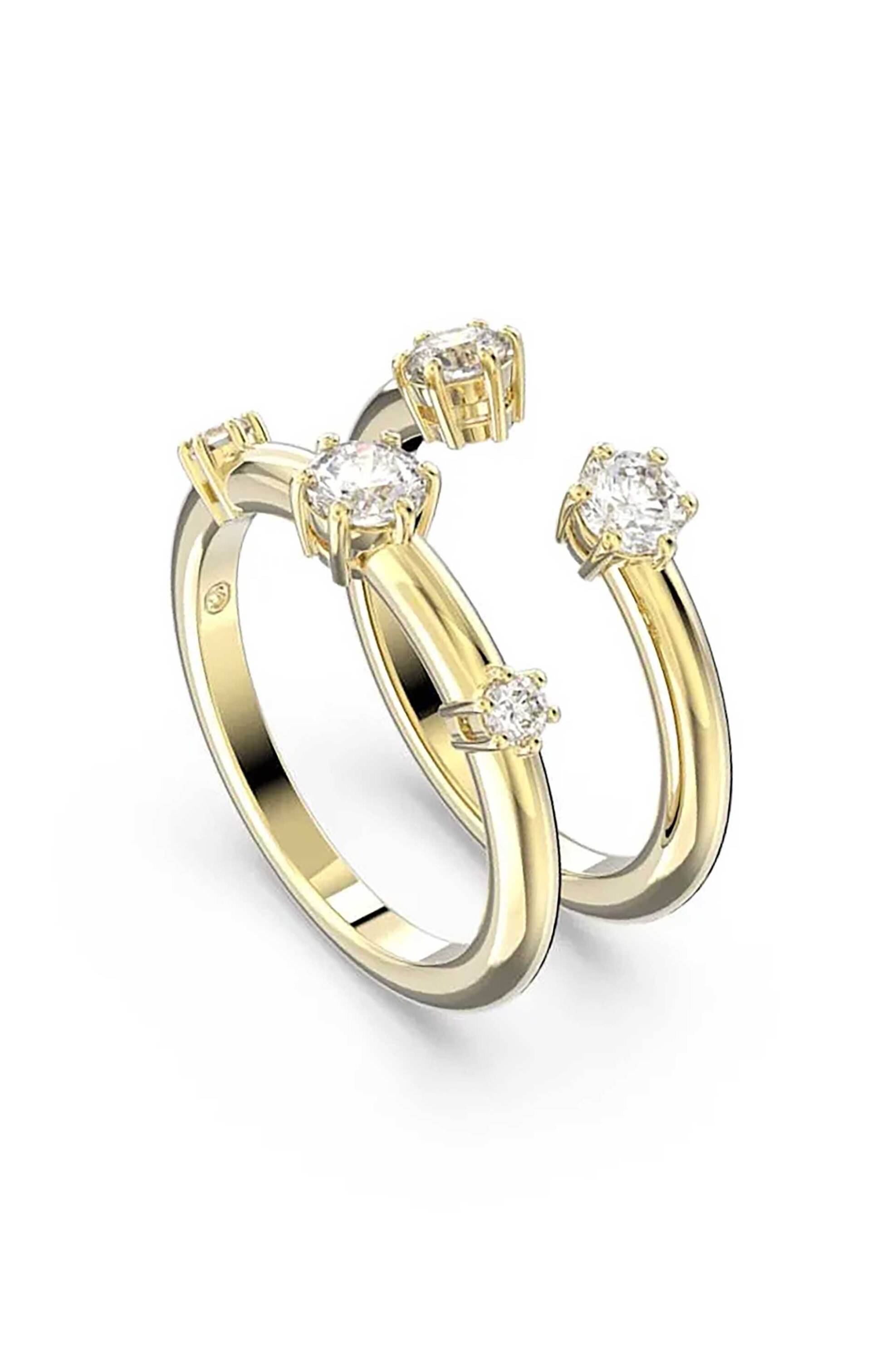 Swarovski γυναικείο δαχτυλίδι σετ (2), στρογγυλή κοπή, λευκό, επιμετάλλωση σε χρυσαφί τόνο "Constella" (50) - 5640967