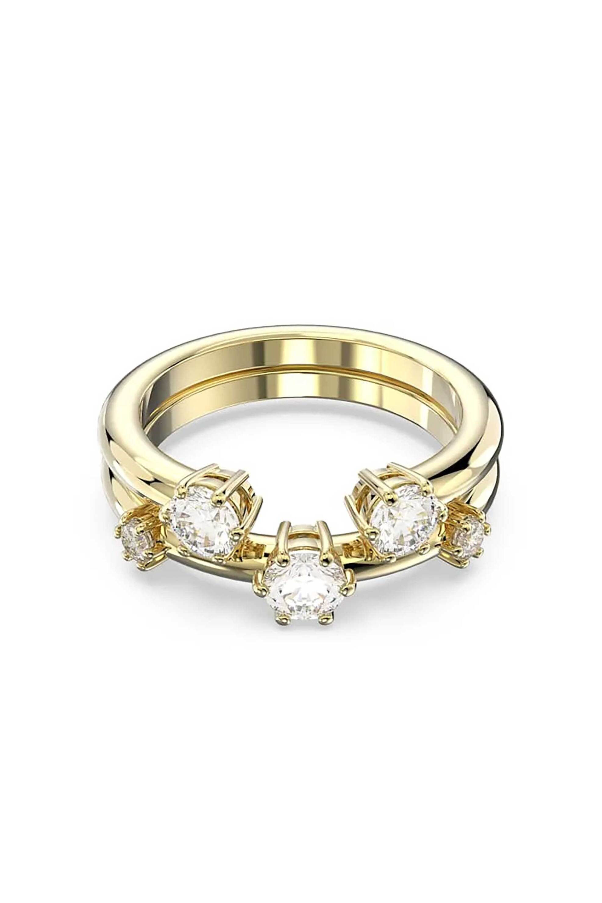 Swarovski γυναικείο δαχτυλίδι σετ (2), στρογγυλή κοπή, λευκό, επιμετάλλωση σε χρυσαφί τόνο "Constella" (50) - 5640967 φωτογραφία