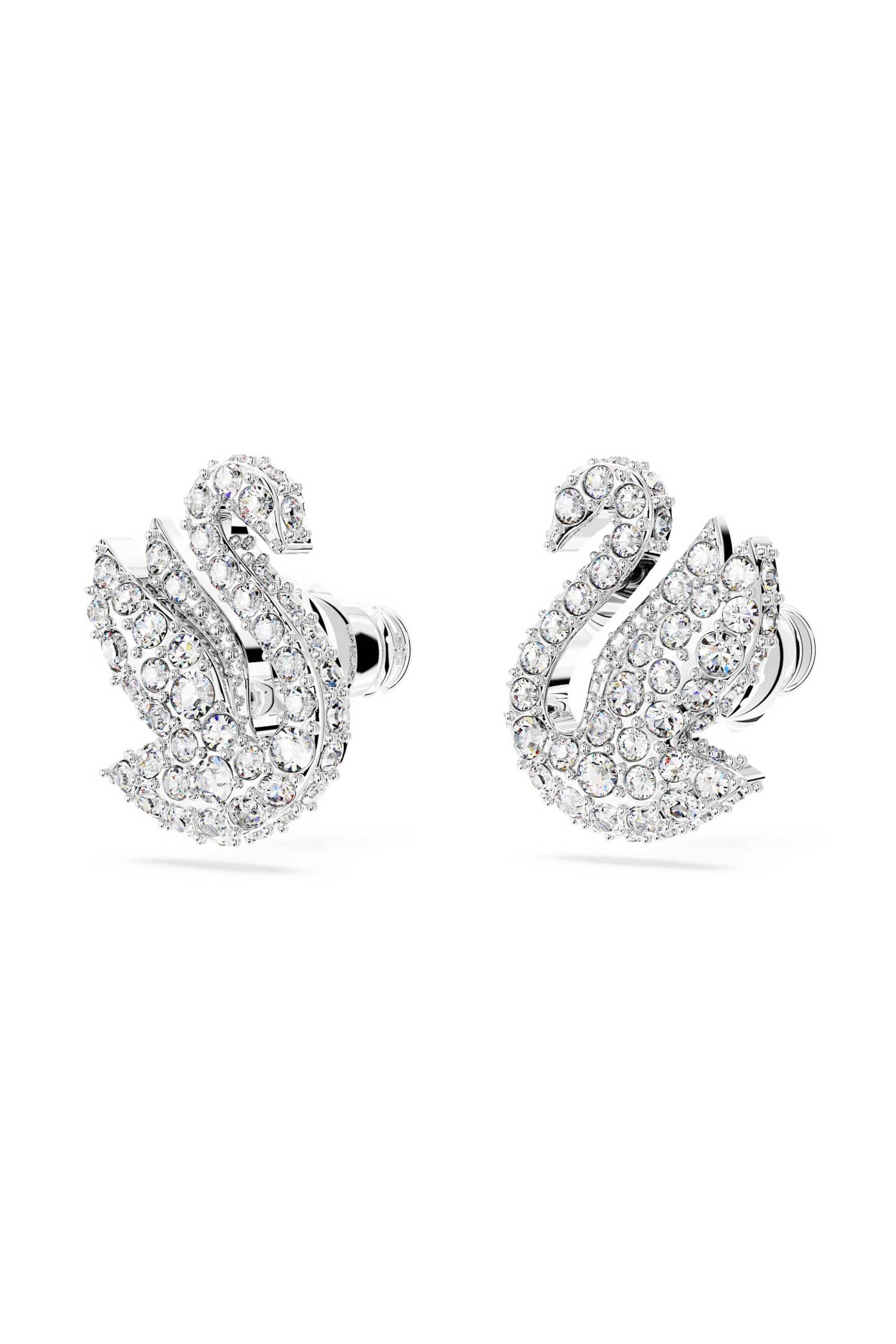 SWAROVSKI Swarovski γυναικεία σκουλαρίκια με καραφάκι κύκνος, λευκά, επιμετάλλωση ροδίου "Swan" - 5647873 - 2