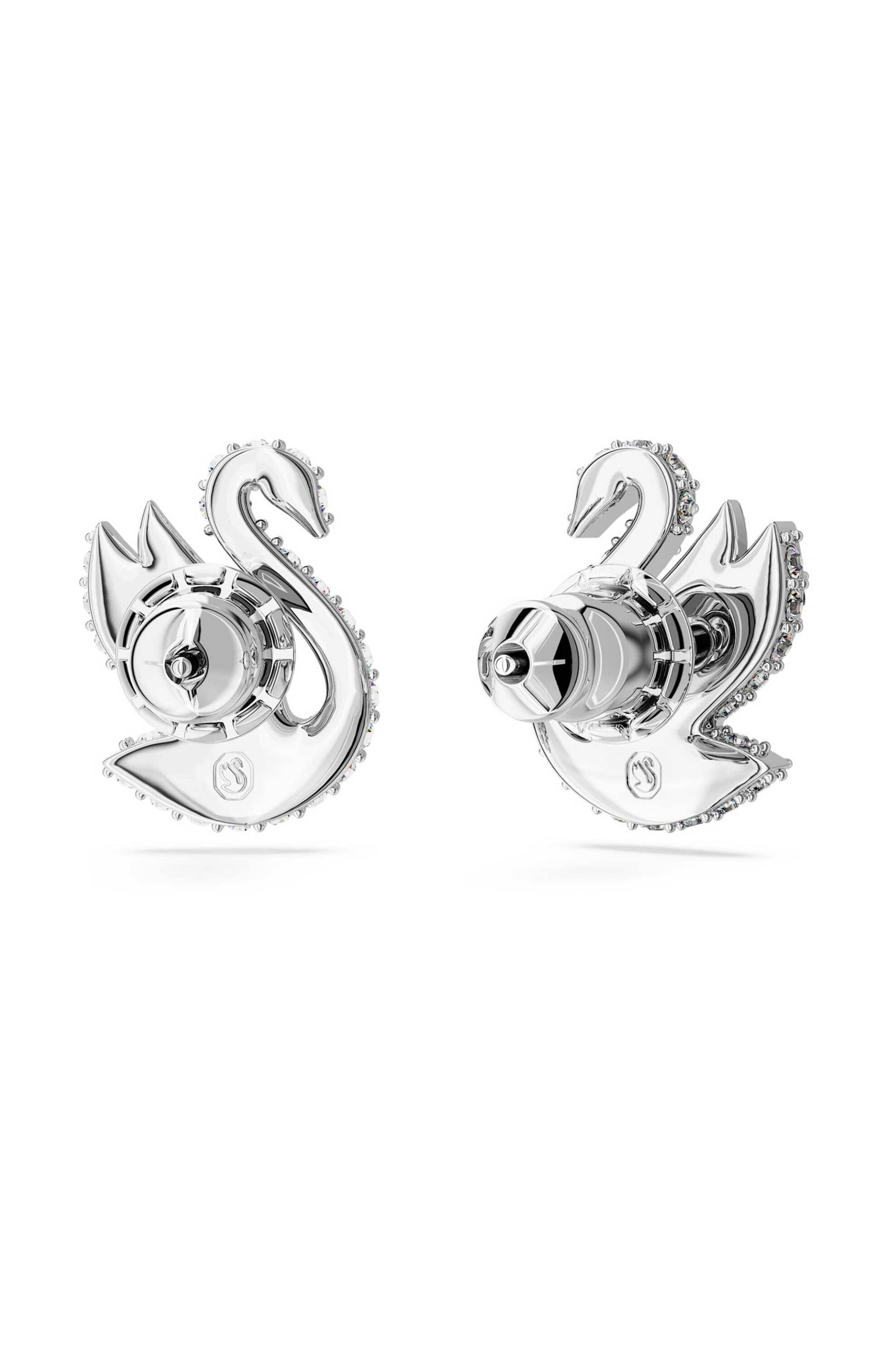 SWAROVSKI Swarovski γυναικεία σκουλαρίκια με καραφάκι κύκνος, λευκά, επιμετάλλωση ροδίου "Swan" - 5647873 - 3