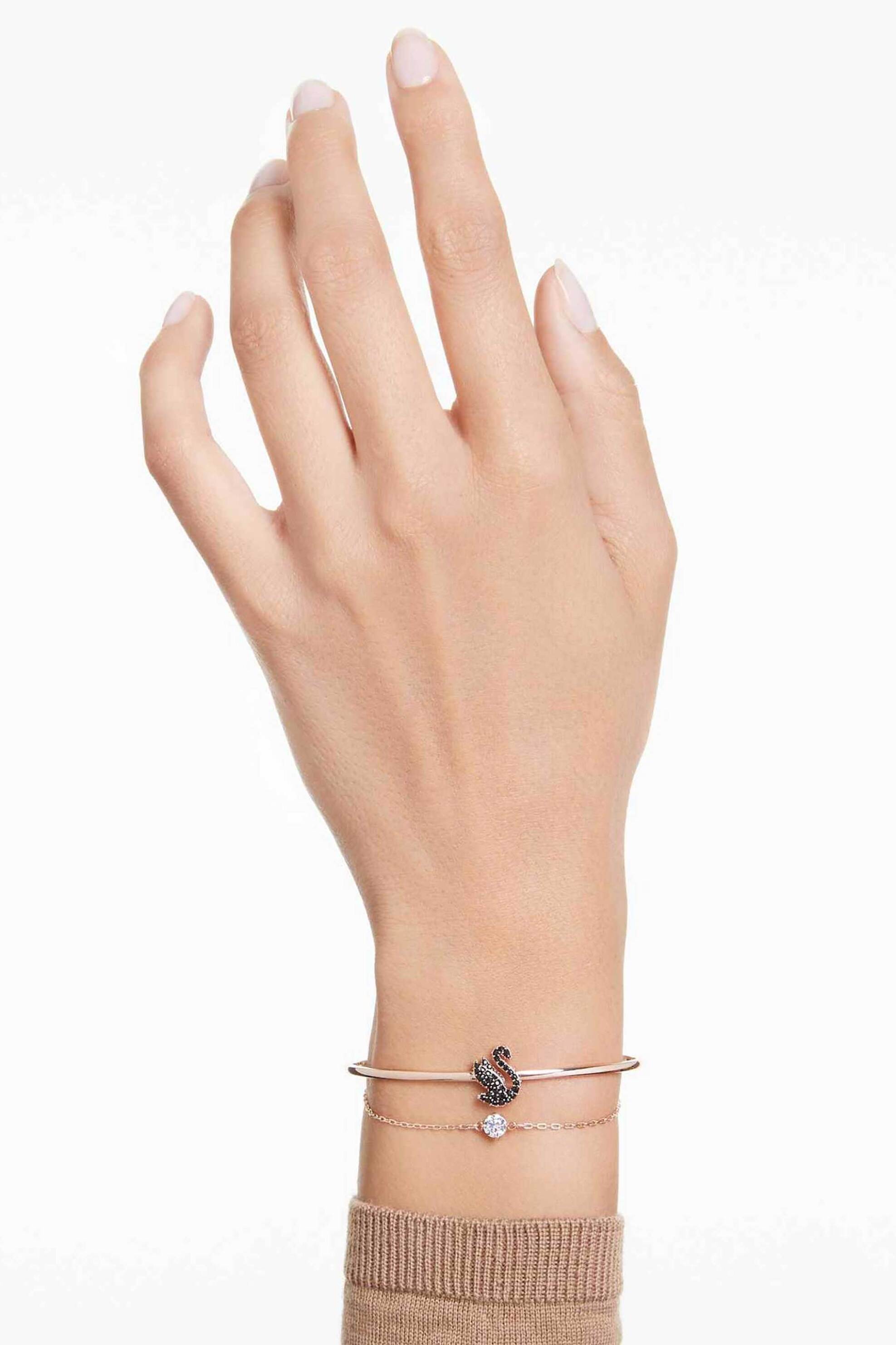 Swarovski Γυναικείο Άκαμπτο Βραχιόλι Κύκνος Μαύρο Επιμετάλλωση σε Ροζ Χρυσαφί Τόνο Swan - 5678048