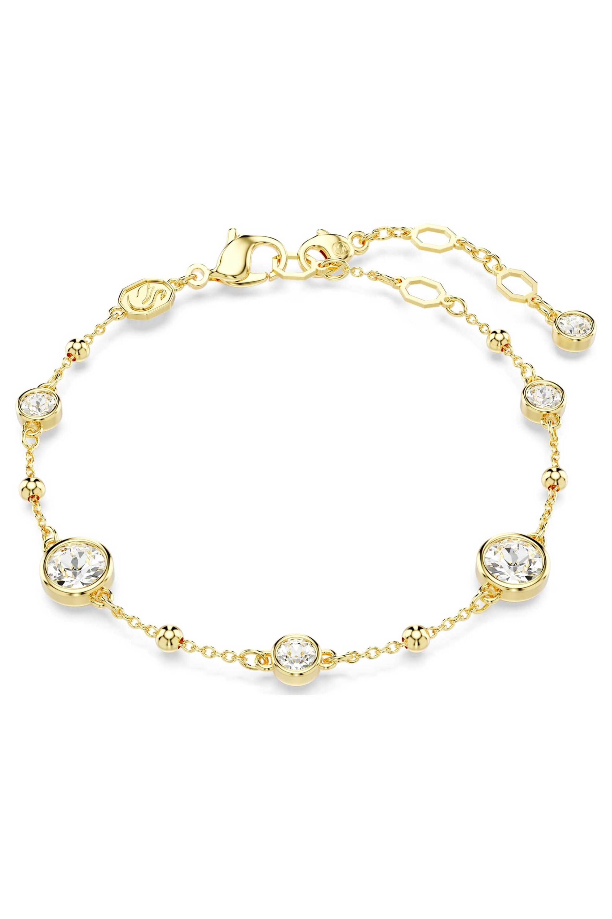 Swarovski γυναικείο βραχιόλι στρογγυλή κοπή, σχέδιο scattered, λευκό, επιμετάλλωση σε χρυσαφί τόνο "Imber" - 5680094