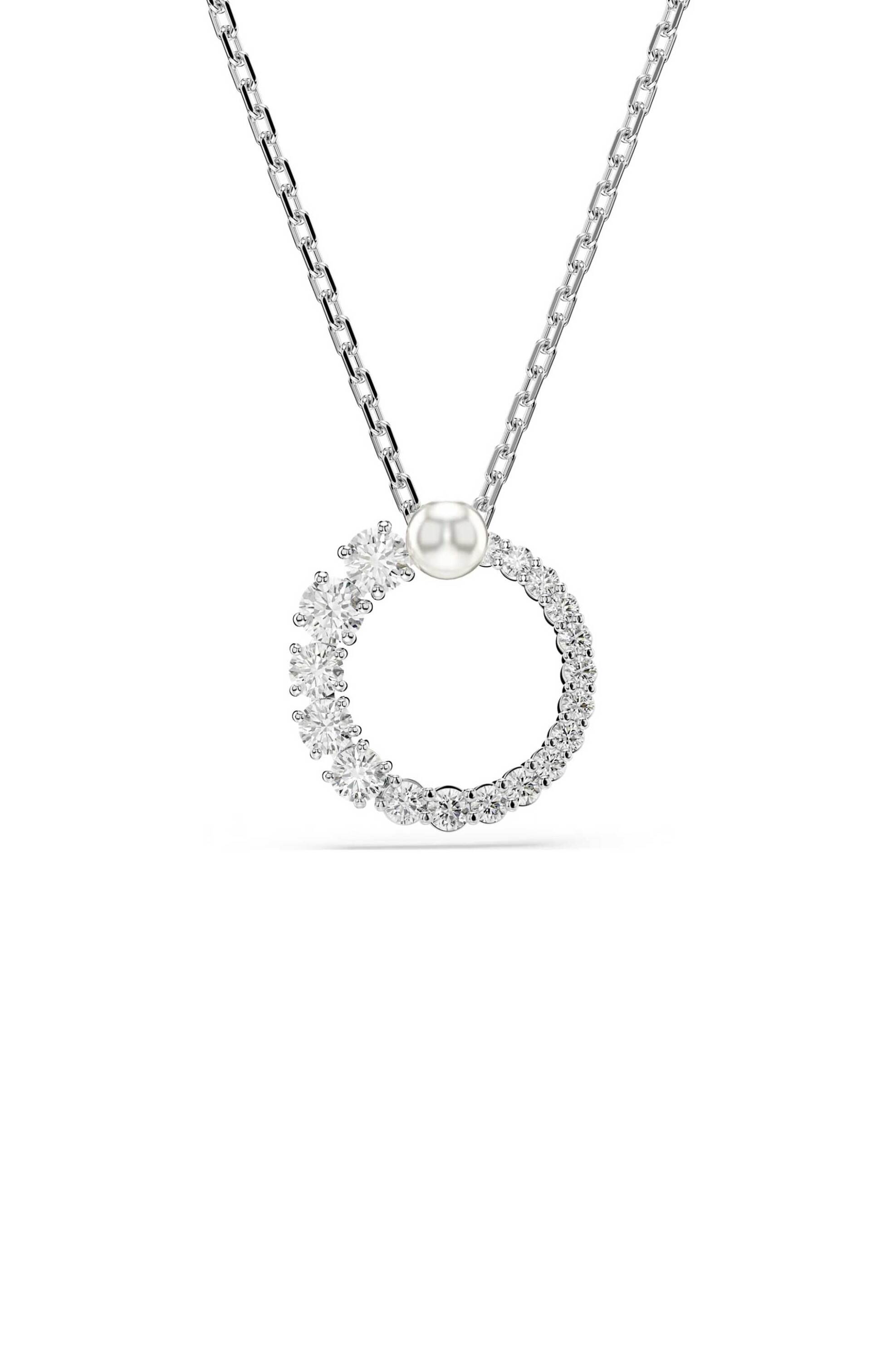 Swarovski γυναικείο μενταγιόν crystal pearl, στρογγυλή κοπή, λευκό, επιμετάλλωση ροδίου "Matrix" - 5688751