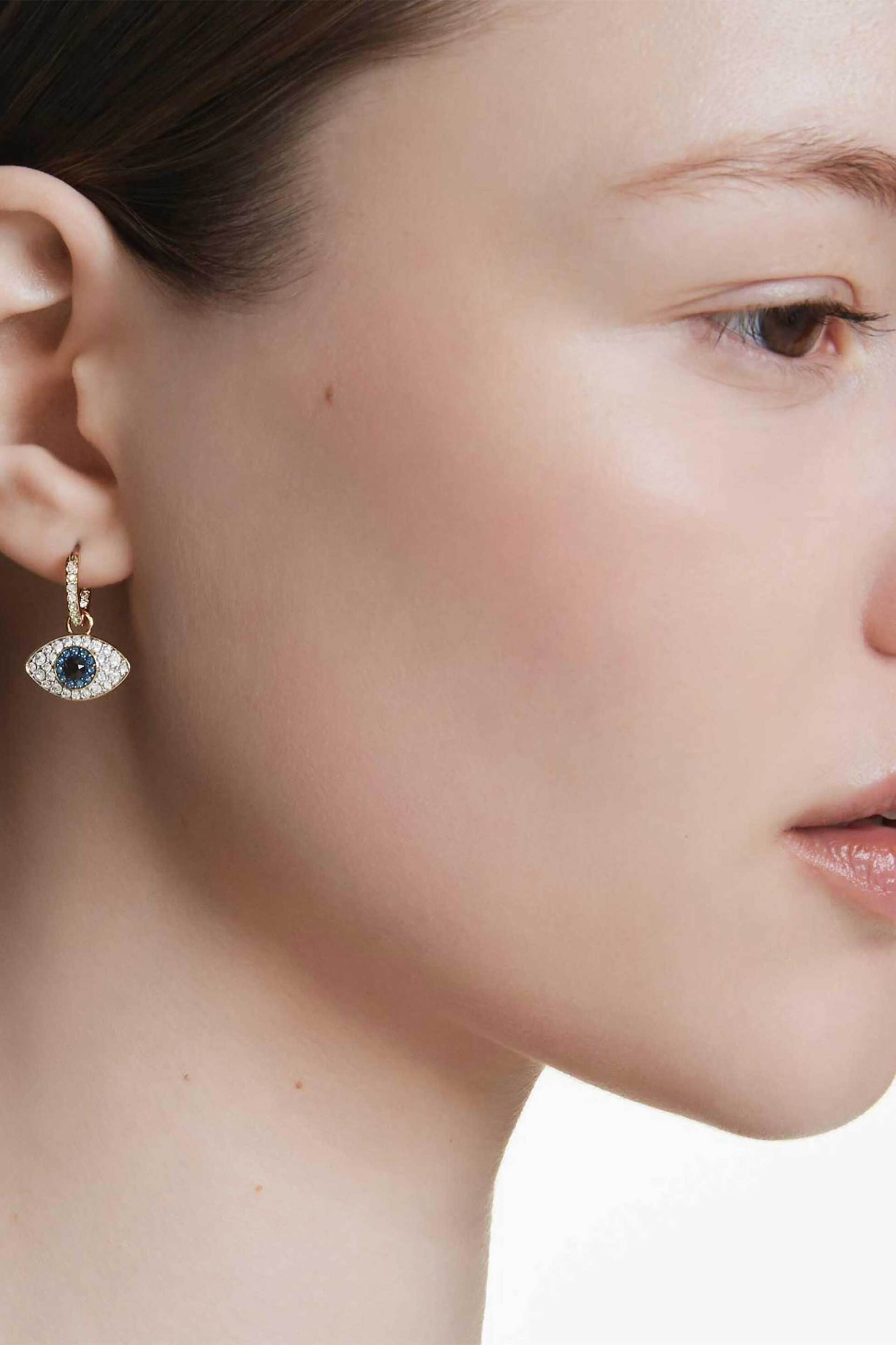 Swarovski Γυναικεία Σκουλαρίκια-Σταγόνα Μάτι Μπλε Επιμετάλλωση σε Χρυσαφί Τόνο Symbolica - 5692163