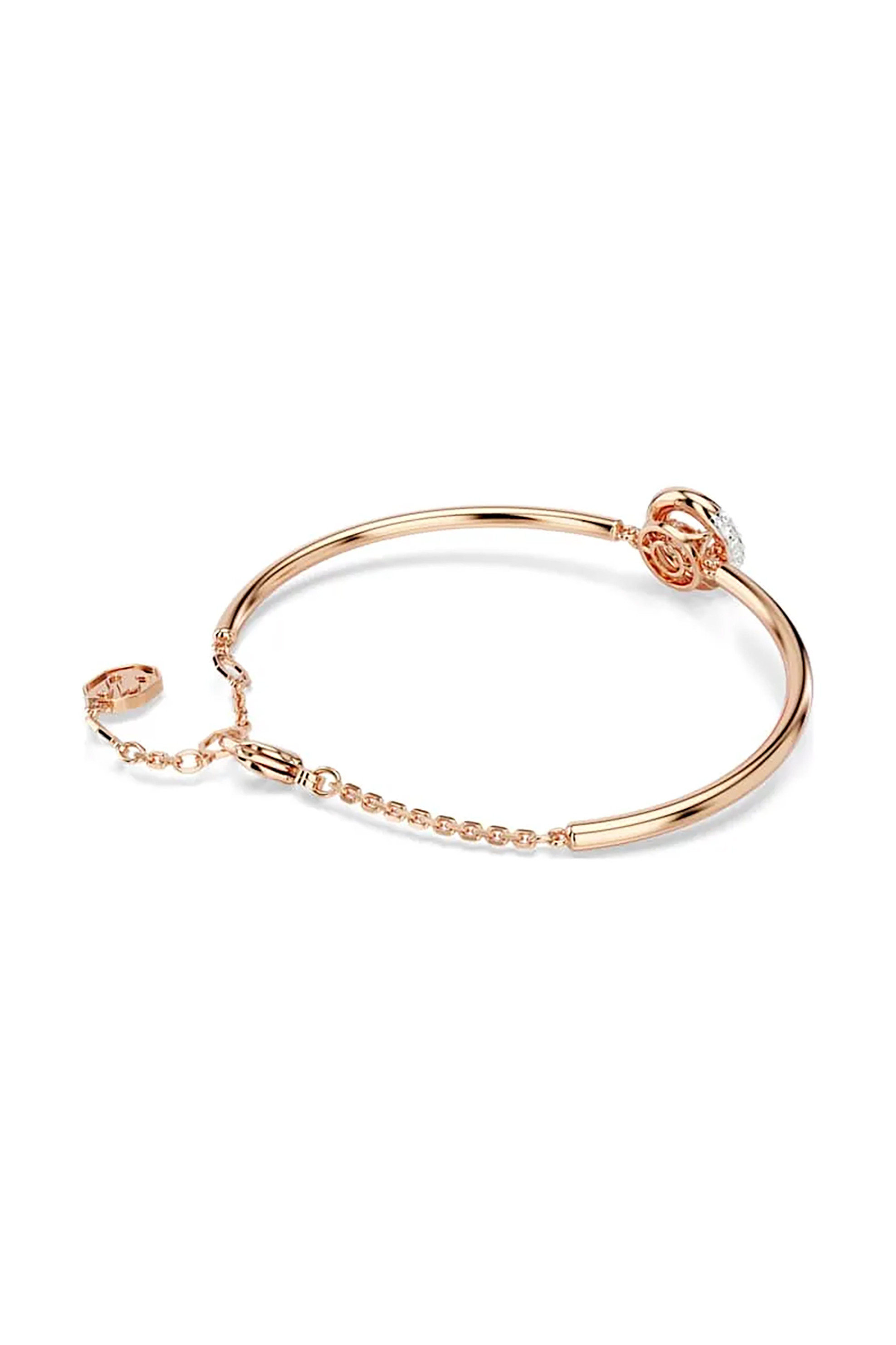 Swarovski γυναικείο άκαμπτο βραχίολι, στρογγυλή κοπή, λευκό, επιμετάλλωση σε ροζ χρυσαφί τόνο 