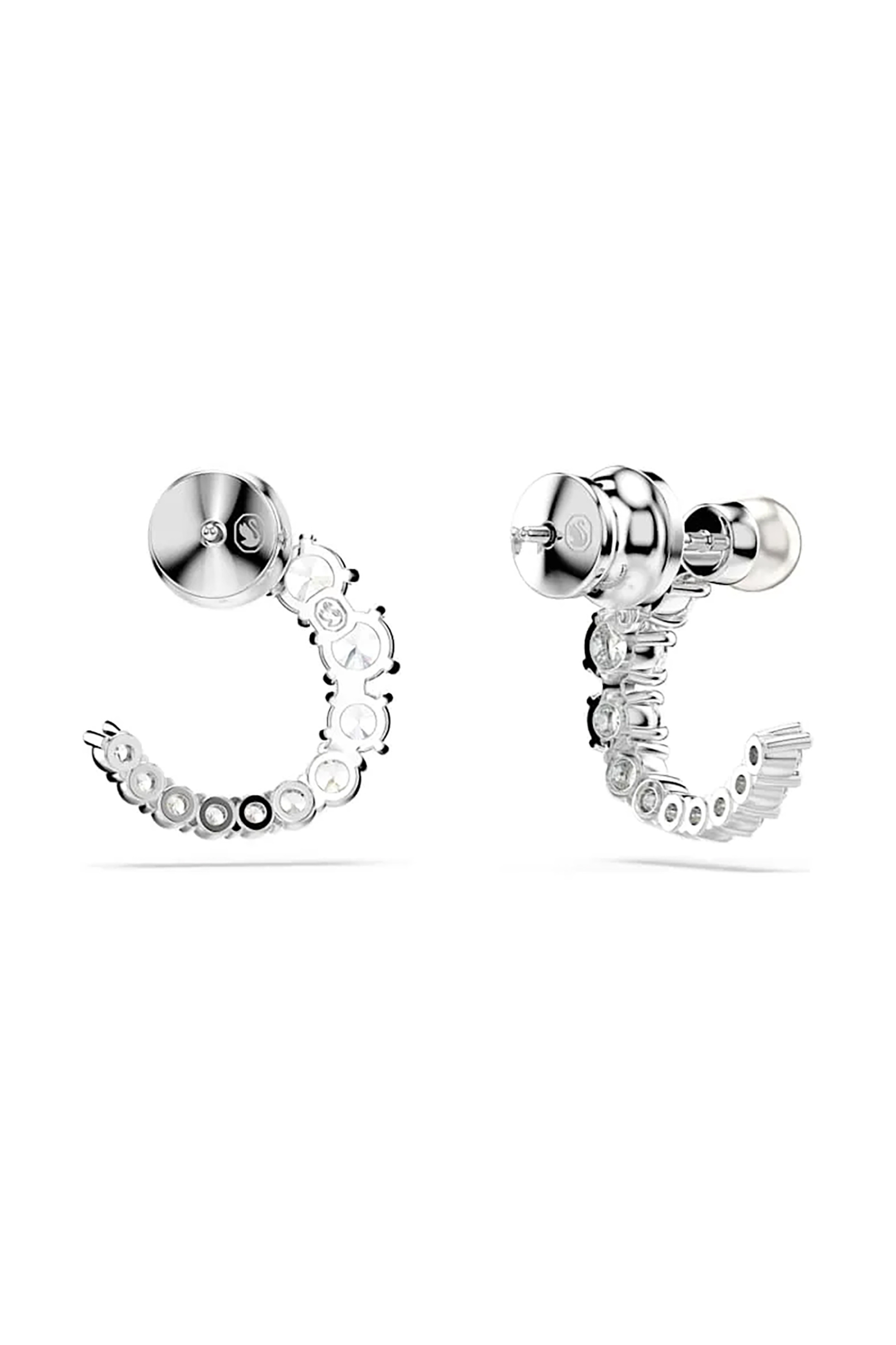 Swarovski γυναικείοι κρίκοι, crystal pearl, στρογγυλή κοπή, λευκά, επιμετάλλωση ροδίου 