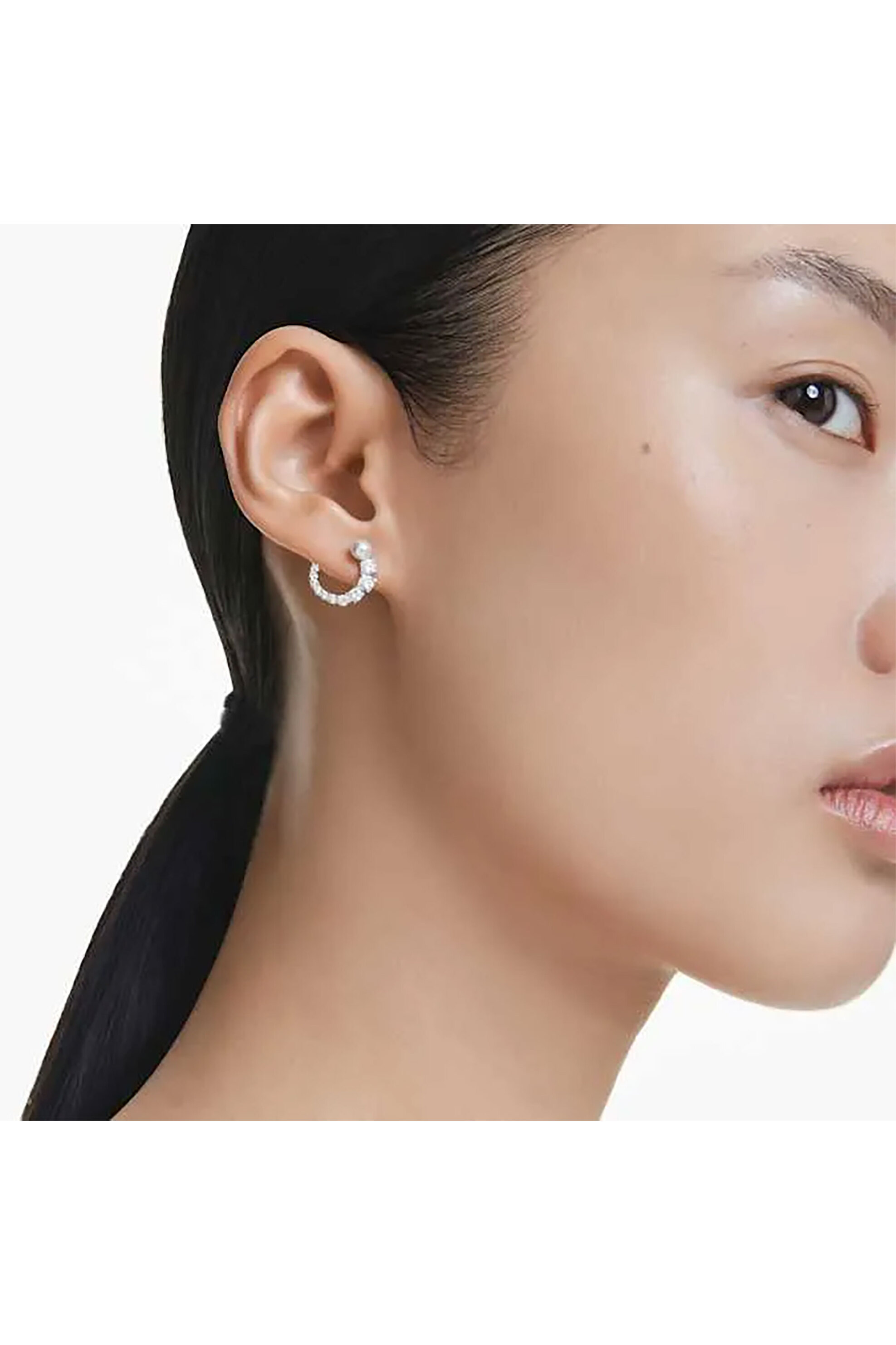 Swarovski Γυναικείοι Κρίκοι Crystal Pearl Στρογγυλή Κοπή Λευκά Επιμετάλλωση Ροδίου Matrix - 5692260