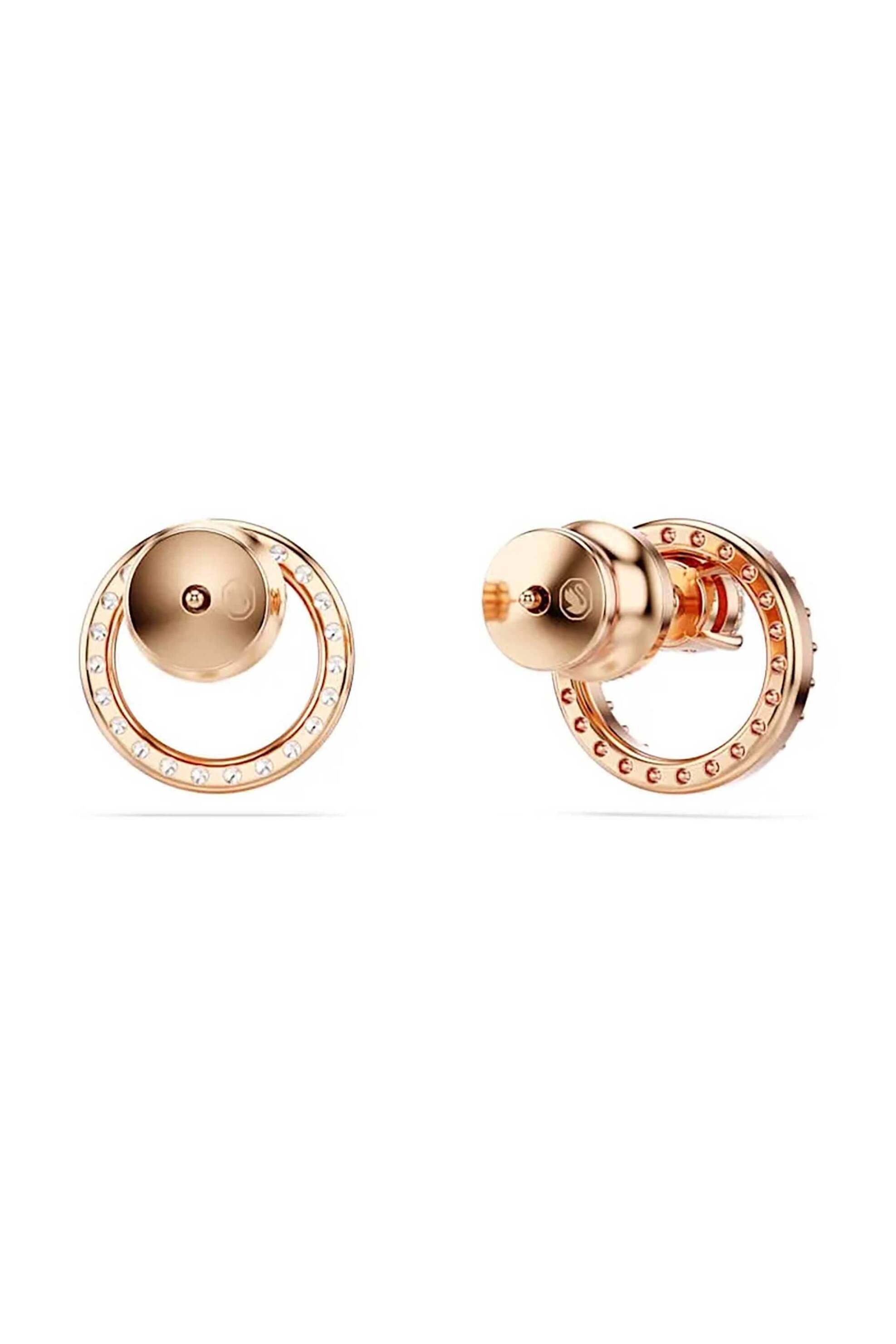 Swarovski σκουλαρίκια με καραφάκι, στρογγυλή κοπή, λευκά, επιμετάλλωση σε ροζ χρυσαφί τόνο 