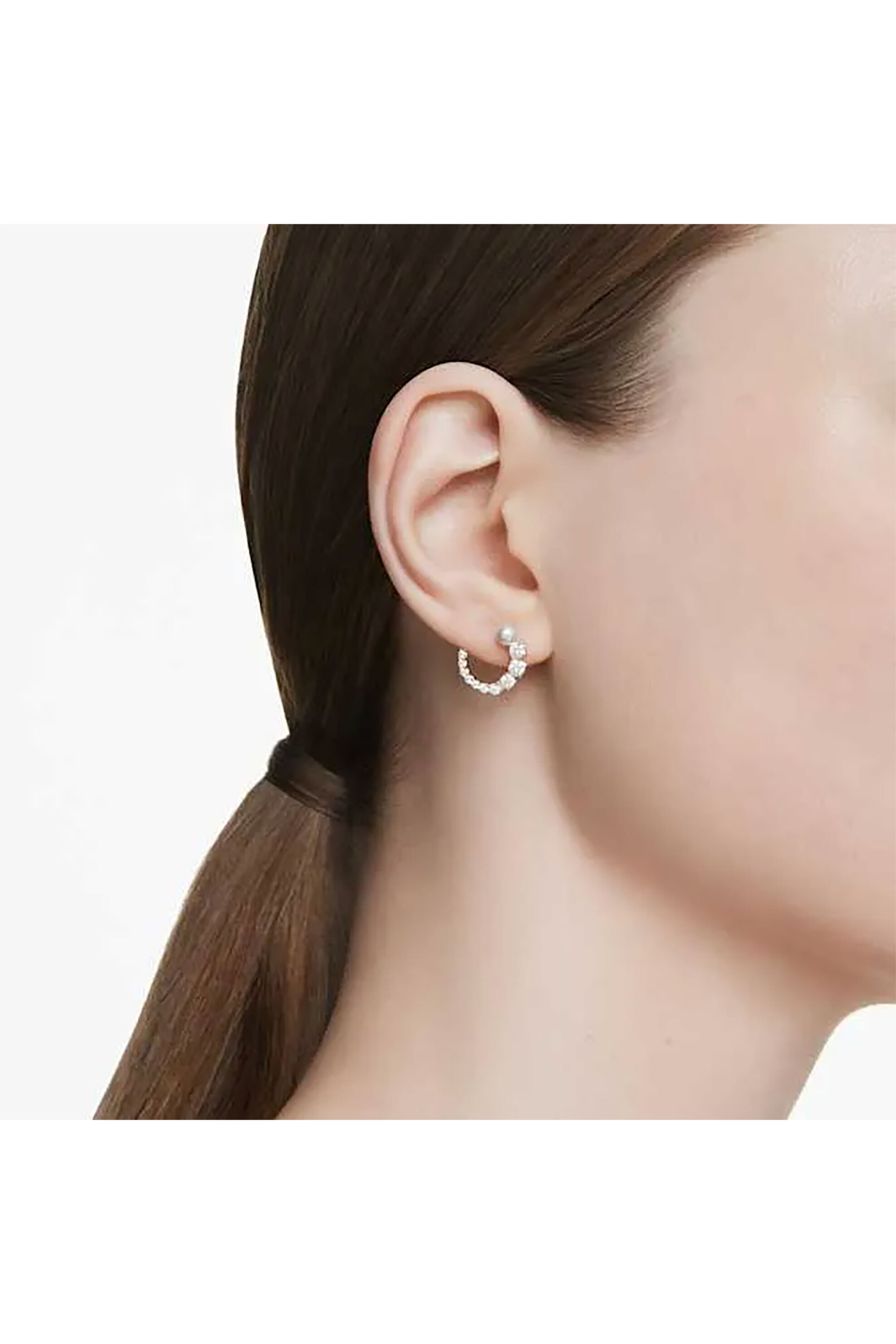 Swarovski Γυναικείοι Κρίκοι Crystal Pearl Στρογγυλή Κοπή Λευκά Επιμετάλλωση σε Ροζ Χρυσαφί Τόνο Matrix - 5692264