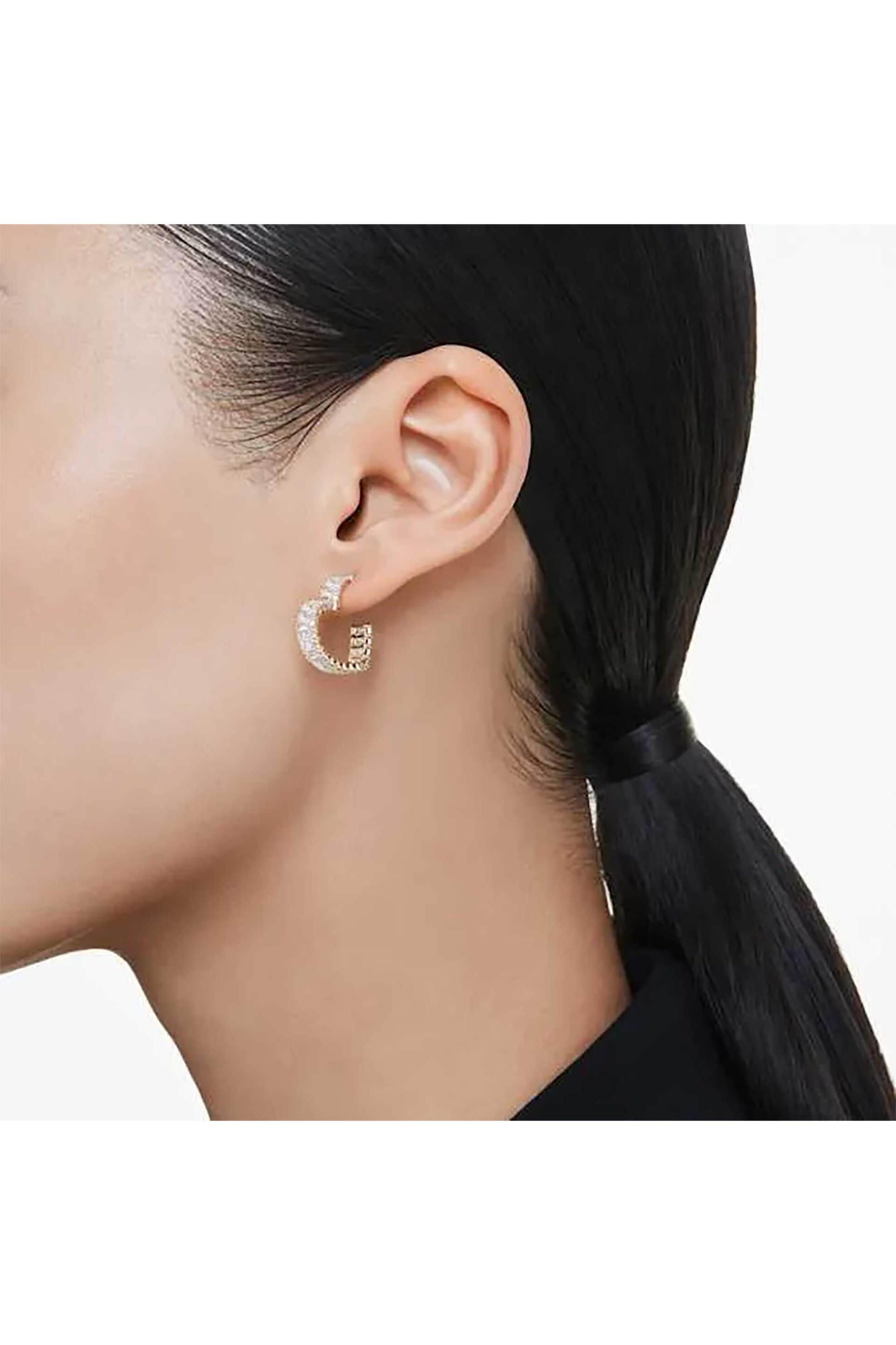 Swarovski Γυναικείοι Κρίκοι Κοπή Baguette Καρδιά Μικρά Λευκά Επιμετάλλωση σε Χρυσαφί Τόνο Matrix - 5693512