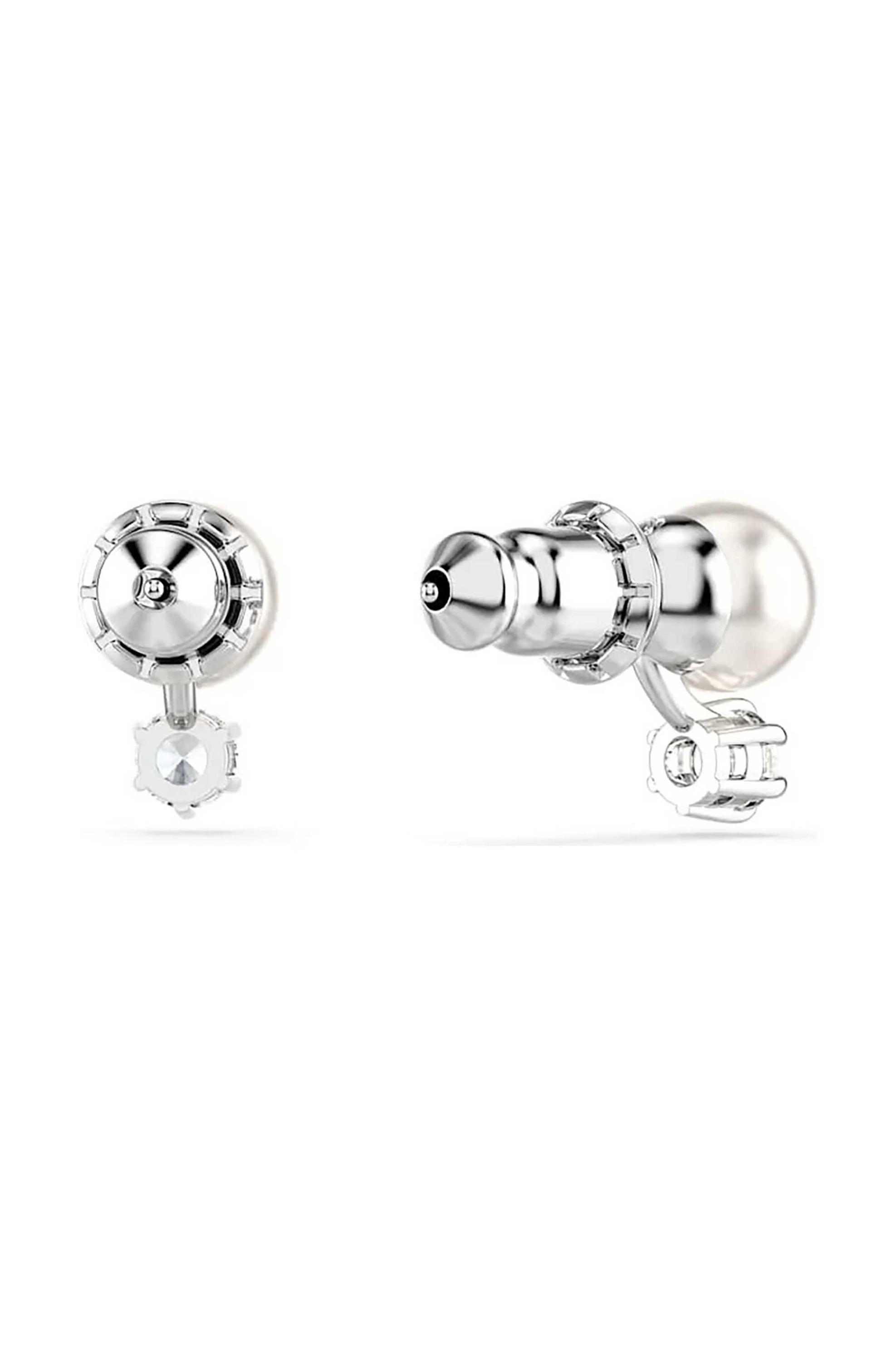 Swarovski γυναικεία σκουλαρίκια με καραφάκι crystal pearl, στρογγυλή κοπή, λευκά, επιμετάλλωση ροδίου 