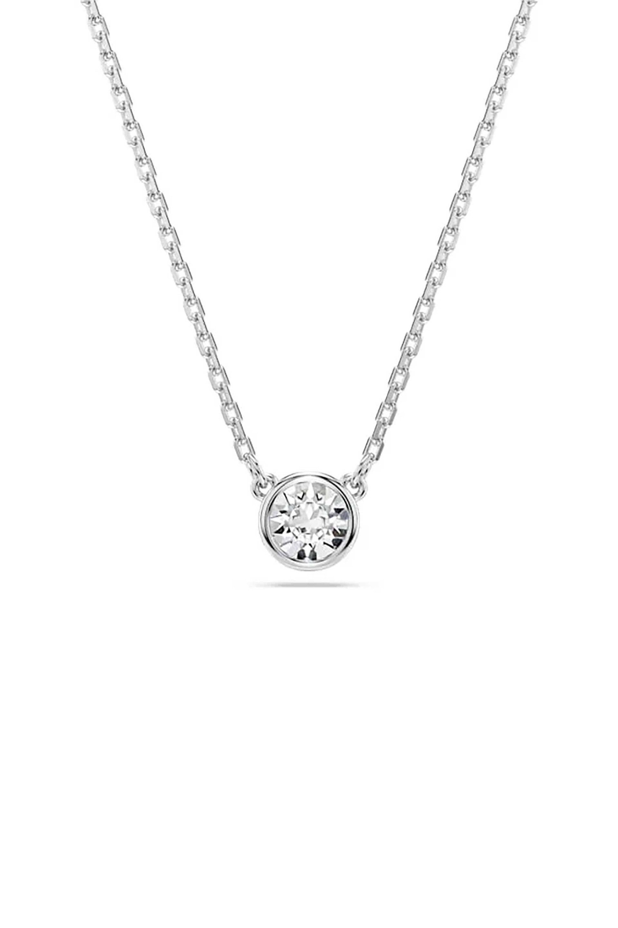 Swarovski γυναικείο μενταγίον, στρογγυλή κοπή, λευκό, επιμετάλλωση ροδίου "Imber"