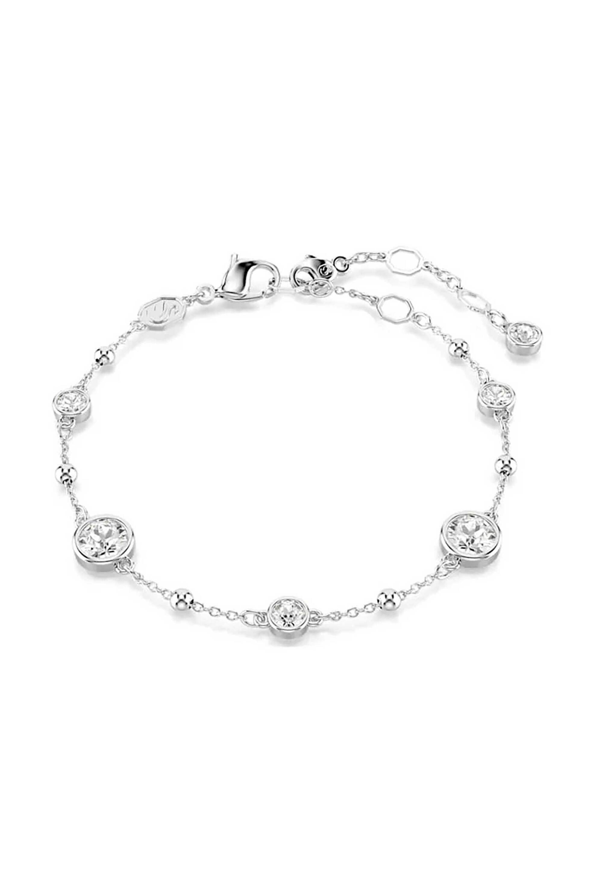 Swarovski γυναικείο βραχιόλι, στρογγυλή κοπή, λευκό, επιμετάλλωση ροδίου "Imber" (M) - 5696079