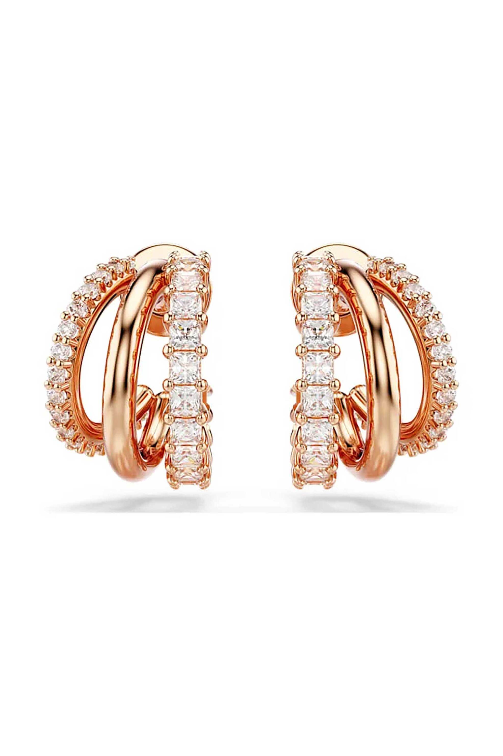 Swarovski γυναικείοι κρίκοι, μείξη κοπών, μίνι, λευκά, επιμετάλλωση σε ροζ χρυσαφί τόνο "Hyperbola" - 5698702