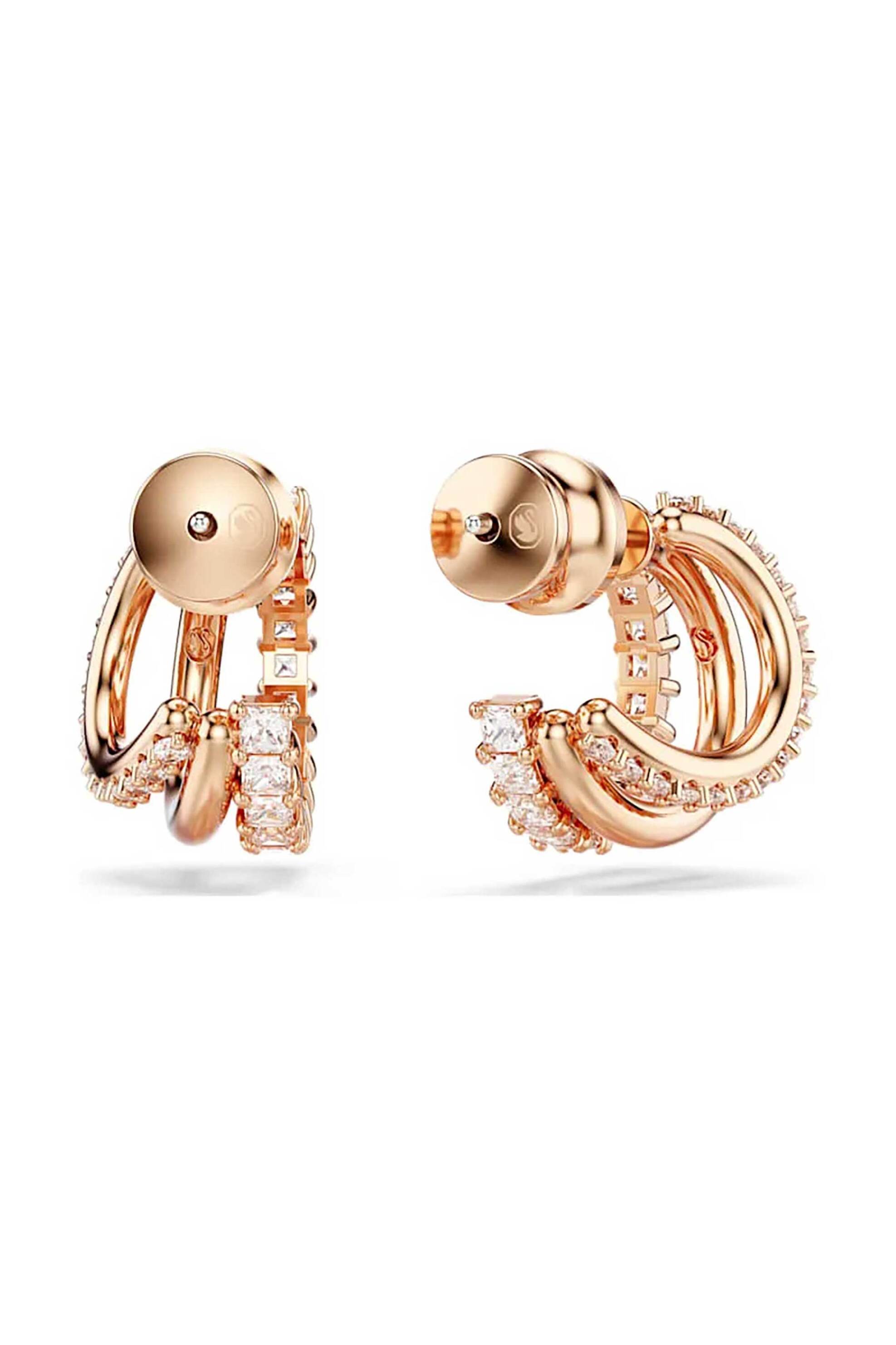 Swarovski γυναικείοι κρίκοι, μείξη κοπών, μίνι, λευκά, επιμετάλλωση σε ροζ χρυσαφί τόνο 