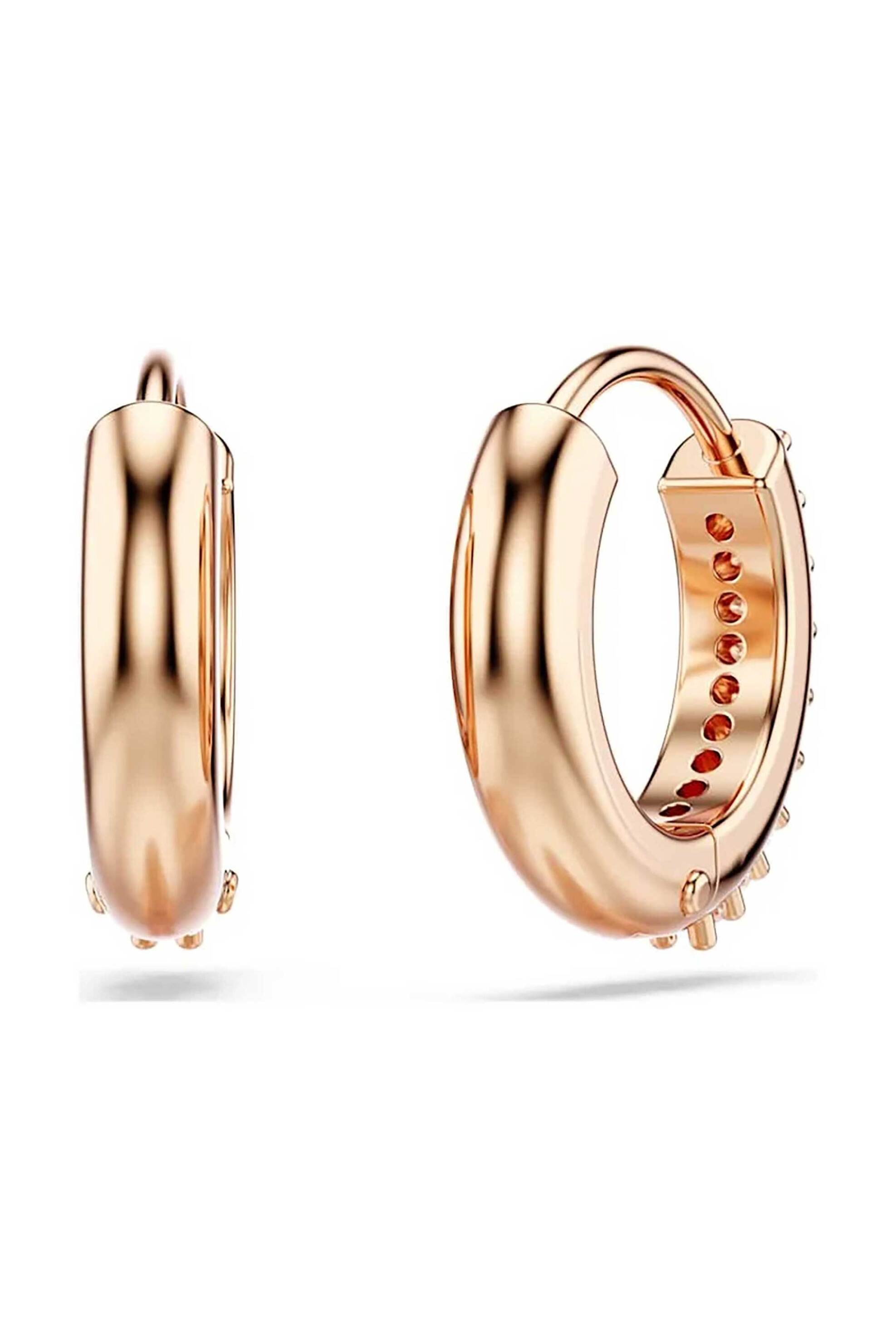 Swarovski γυναικείοι κρίκοι, στρογγυλή κοπή, λευκά, επιμετάλλωση σε ροζ χρυσαφί τόνο 