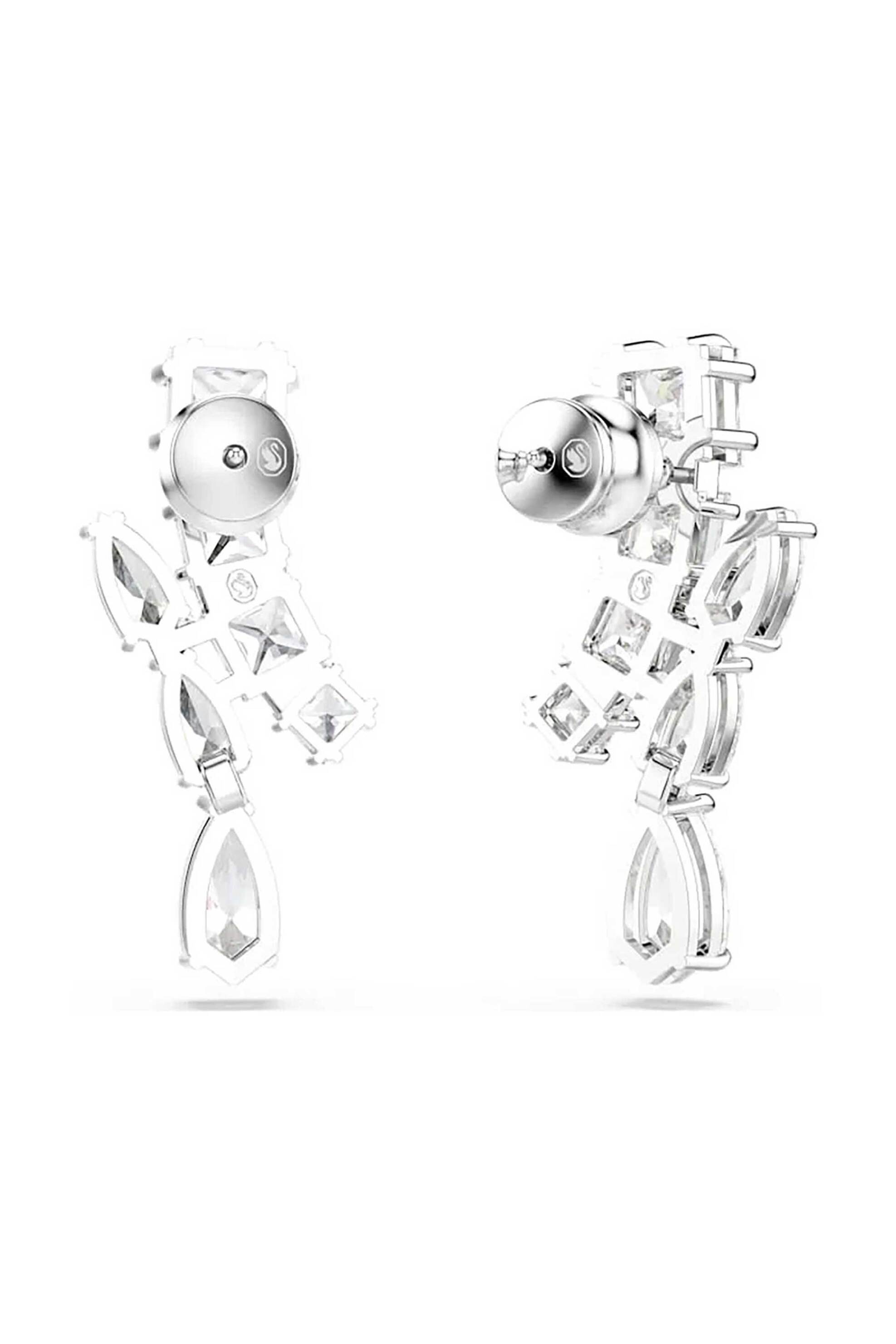 SWAROVSKI Swarovski γυναικεία σκουλαρίκια σταγόνα, μείξη κοπών, λευκά, επιμετάλλωση ροδίου "Matrix" - 5700418 - 2