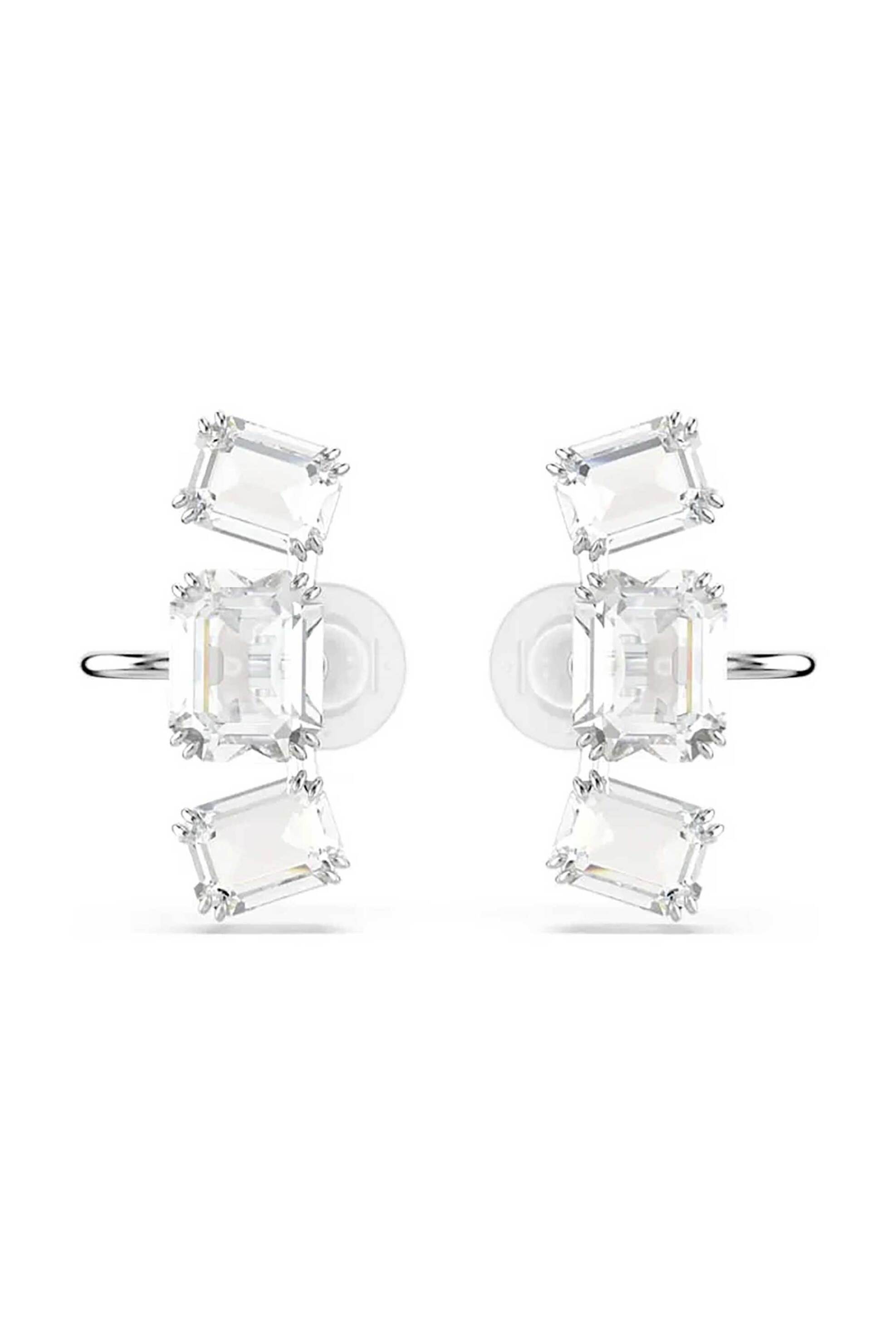 Swarovski γυναικεία σκουλαρίκια με κλιπ, οκταγωνική κοπή, λευκά, επιμετάλλωση ροδίου "Millenia"
