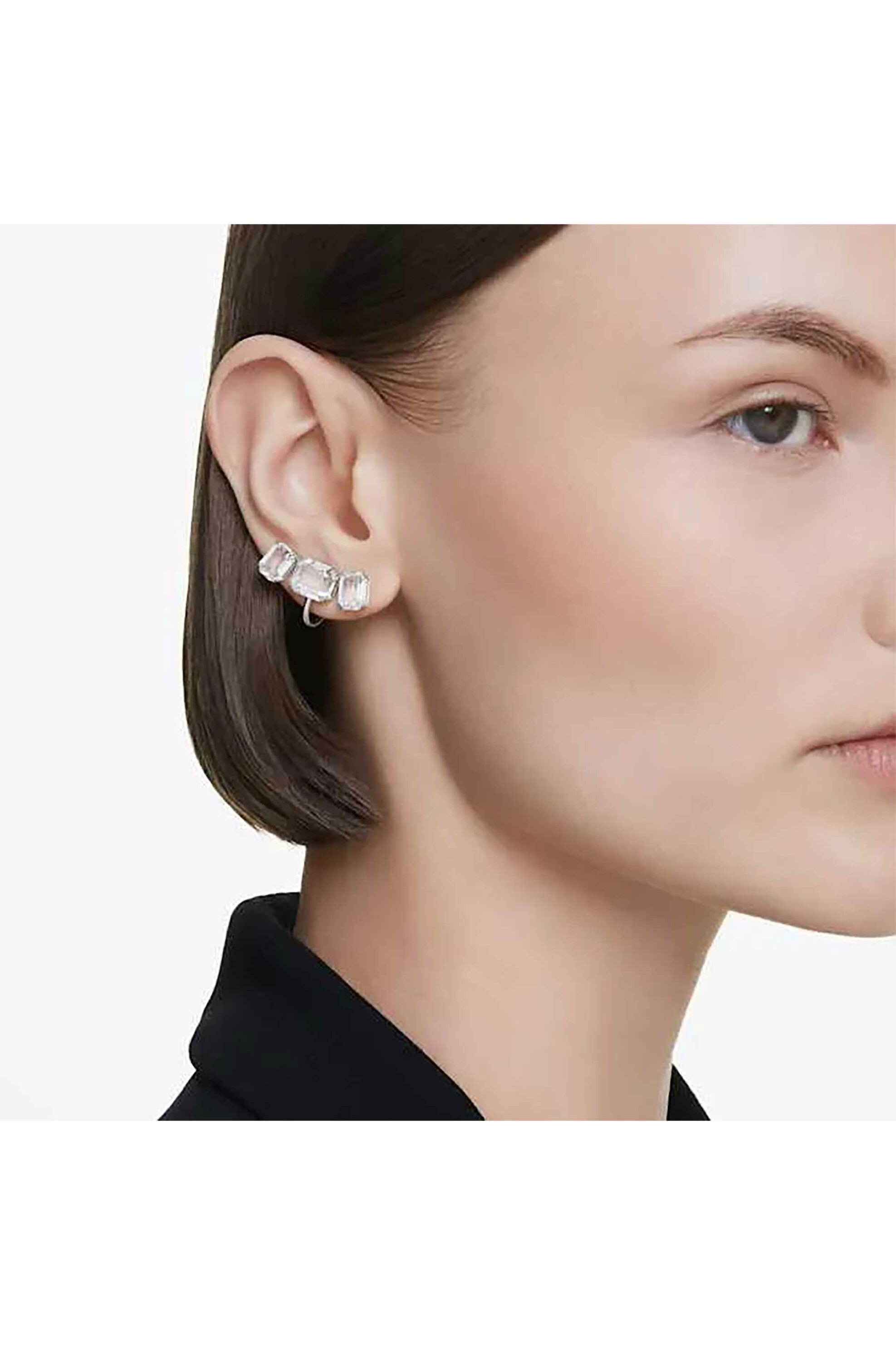 Swarovski γυναικεία σκουλαρίκια με κλιπ, οκταγωνική κοπή, λευκά, επιμετάλλωση ροδίου "Millenia" - 5701274 φωτογραφία