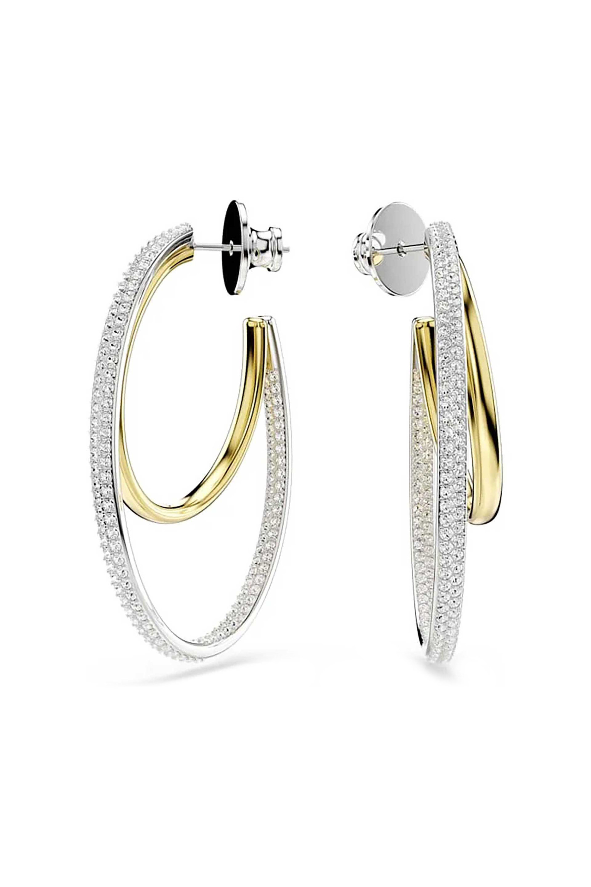 Swarovski γυναικείοι κρίκοι, στρογγυλή κοπή, μεσαία, λευκά, φινίρισμα από διάφορα μέταλλα "Hyperbola" - 5702400