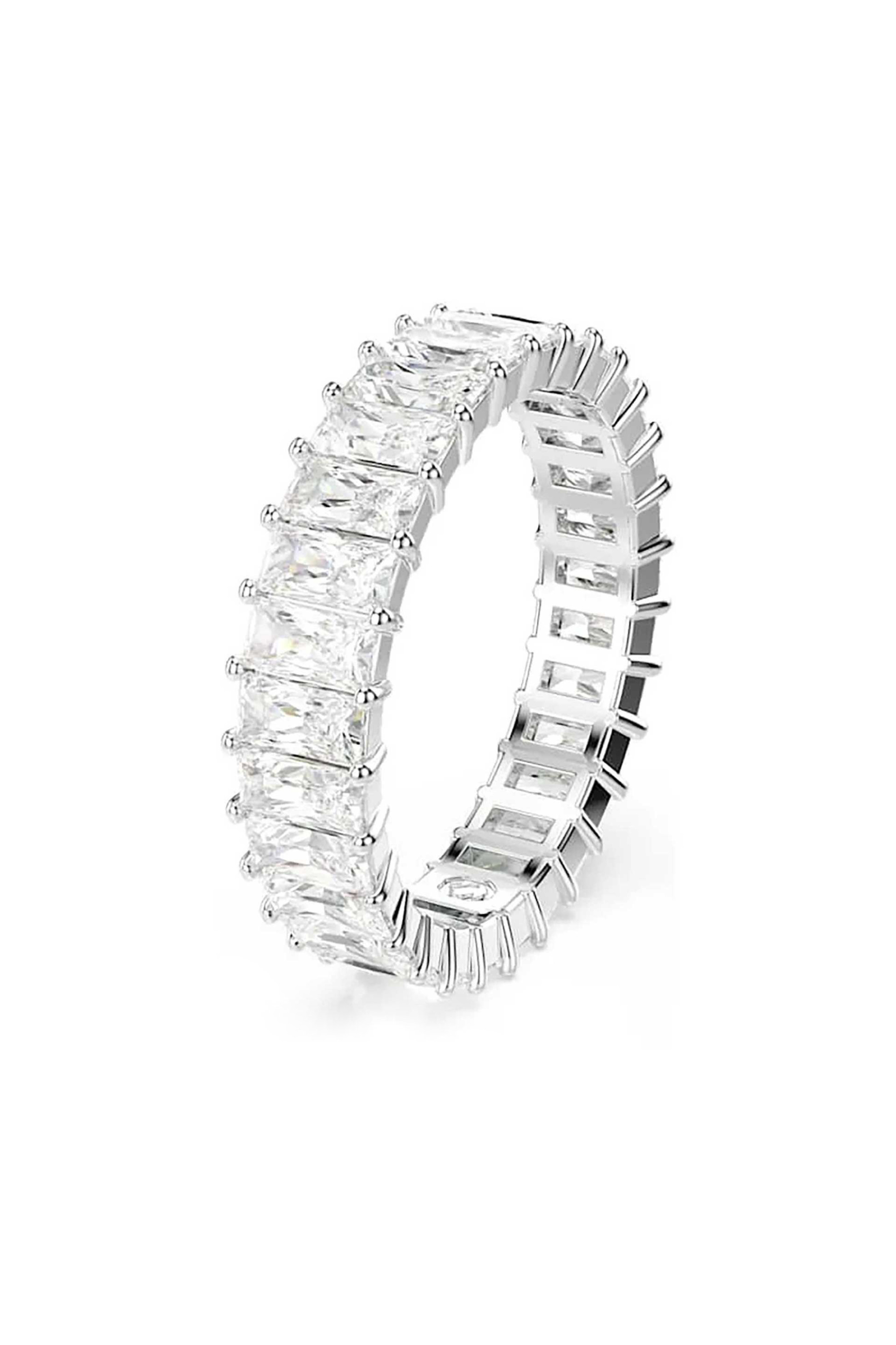  Swarovski γυναικείο δαχτυλίδι, κοπή baguette, λευκό, επιμετάλλωση ροδίου 