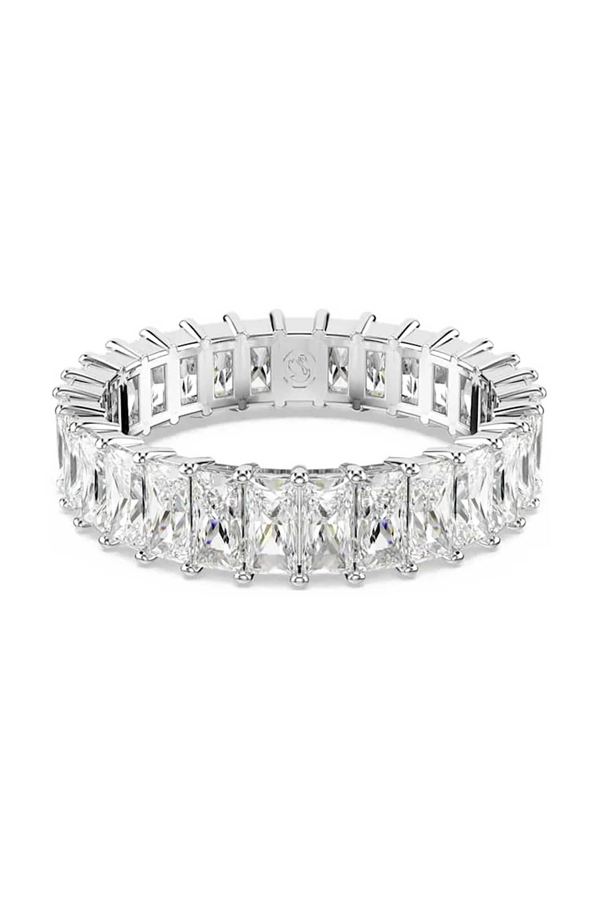 Swarovski γυναικείο δαχτυλίδι, κοπή baguette, λευκό, επιμετάλλωση ροδίου "Matrix" (55) - 5693410 φωτογραφία