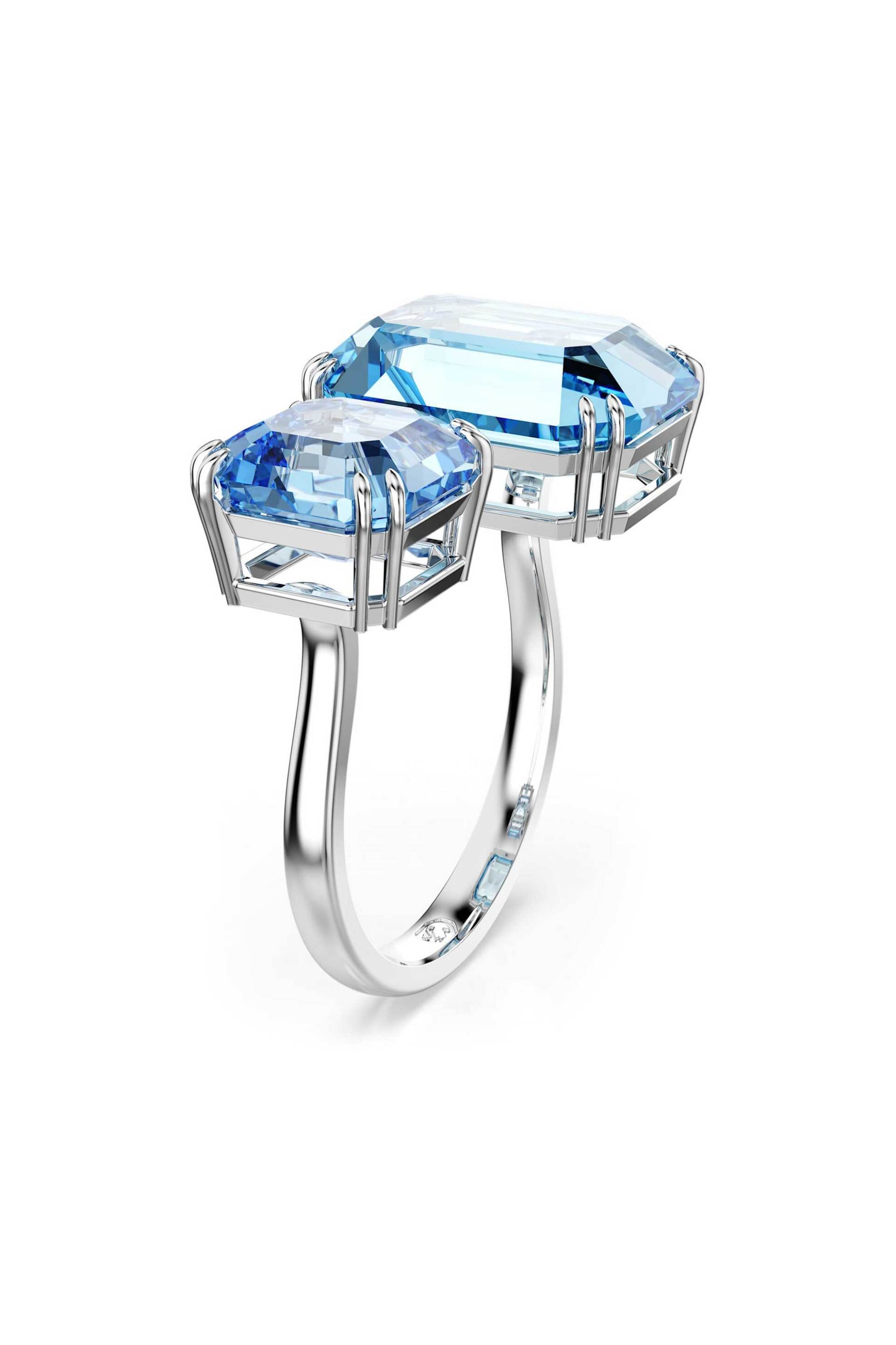 Swarovski γυναικείο ανοιχτό δαχτυλίδι οκταγωνική κοπή, μπλε, επιμετάλλωση ροδίου "Millenia" (52) - 5694138