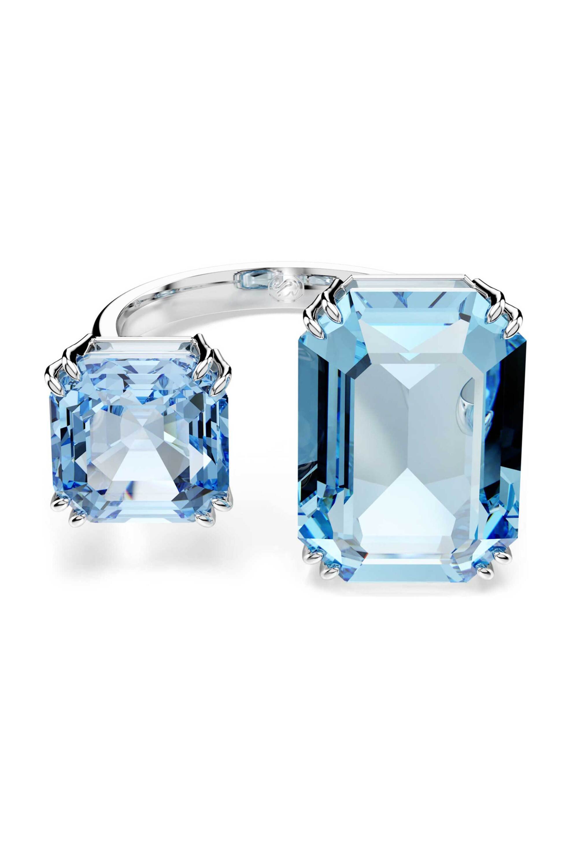 Swarovski γυναικείο ανοιχτό δαχτυλίδι οκταγωνική κοπή, μπλε, επιμετάλλωση ροδίου 