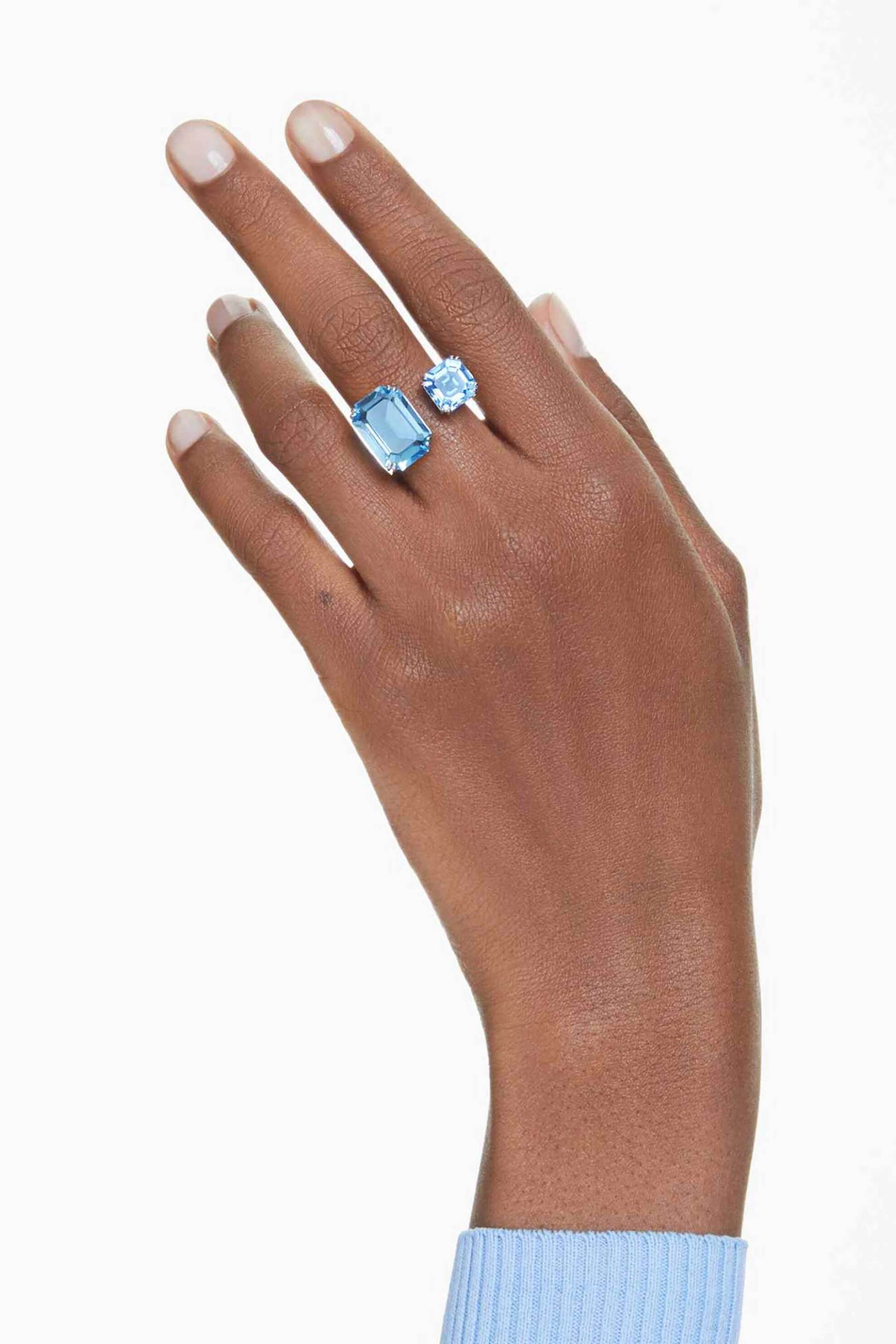 Swarovski Γυναικείο Ανοιχτό Δαχτυλίδι Οκταγωνική Κοπή Μπλε Επιμετάλλωση Ροδίου Millenia (55) - 5694142