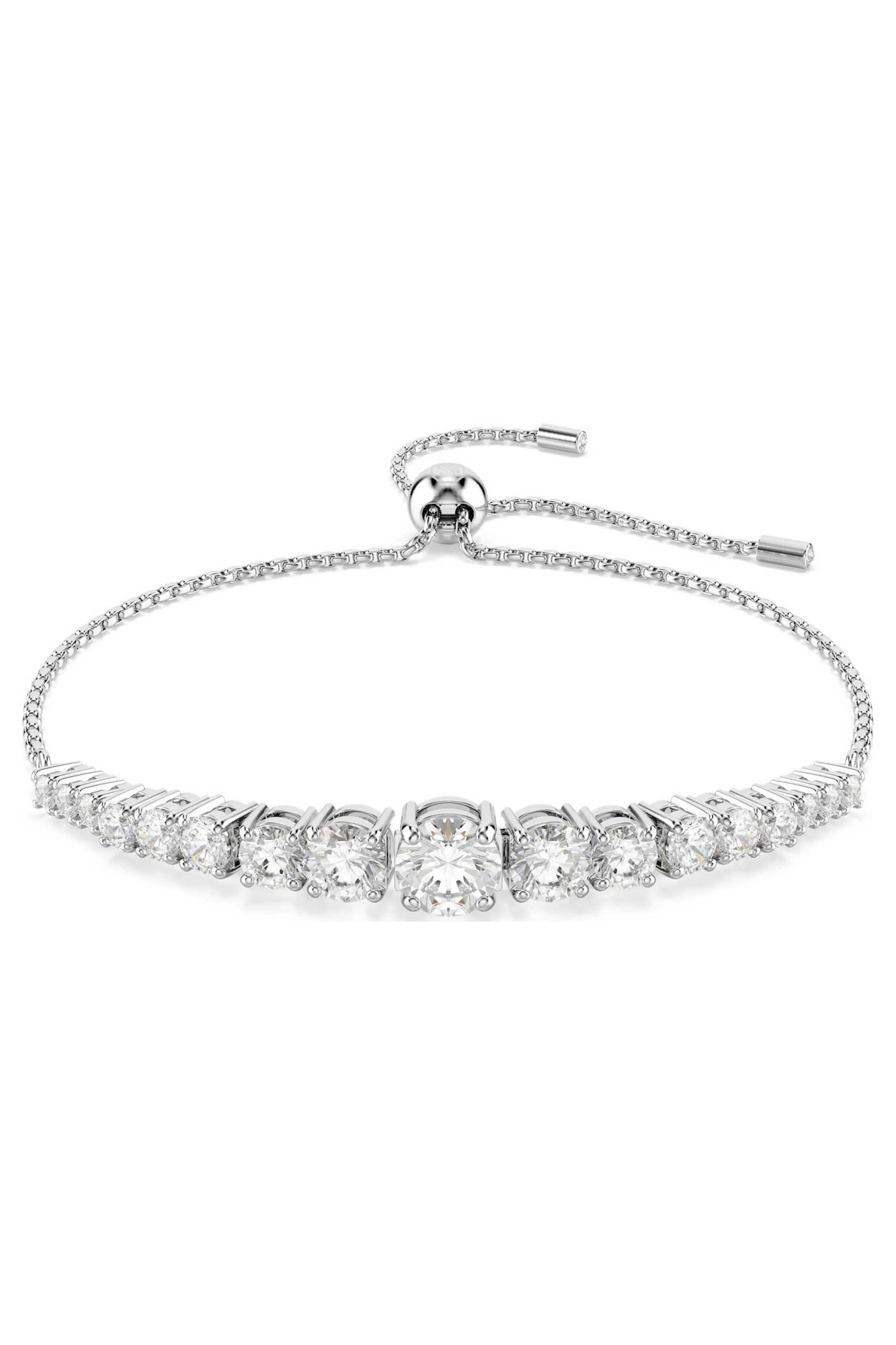 Swarovski γυναικείο βραχιόλι διαβαθμισμένες στρογγυλές κοπές, λευκό, επιμετάλλωση ροδίου "Matrix" - 5690677