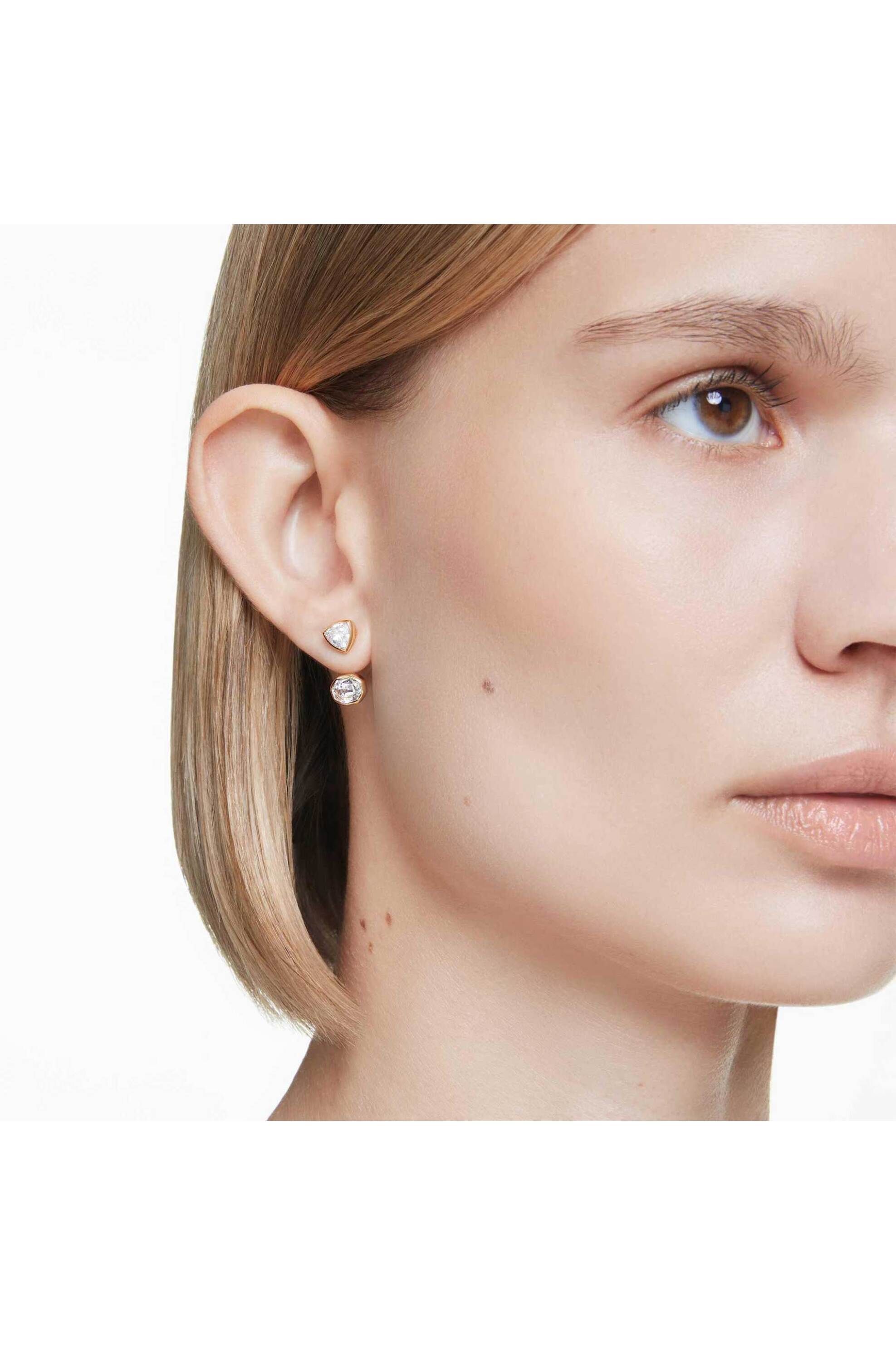 Swarovski γυναικεία σκουλαρίκια σκουλαρίκια ασυμμετρικό σχέδιο, μείξη κοπών, λευκές, επιμετάλλωση σε χρυσαφί τόνο "Imber" - 5705461 φωτογραφία