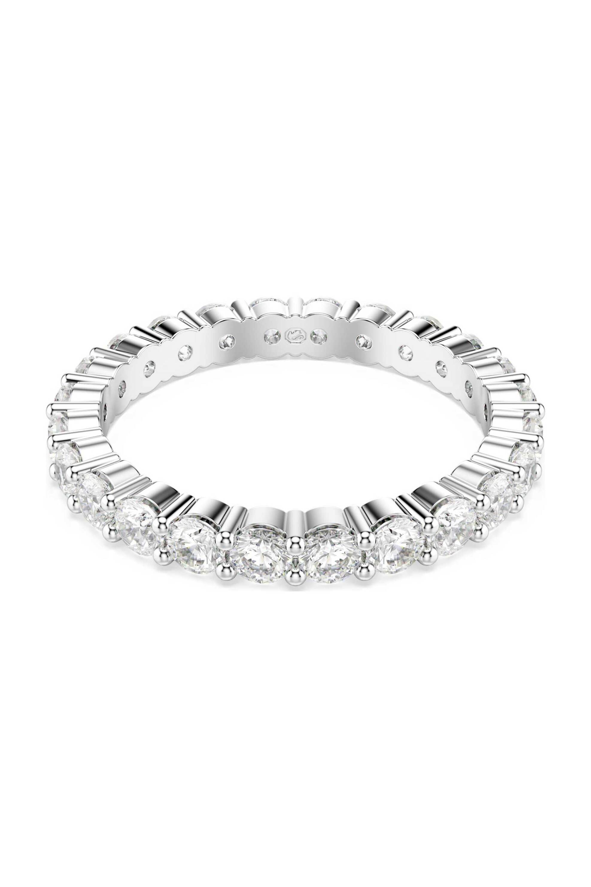 Swarovski γυναικείο δαχτυλίδι στρογγυλή κοπή, λευκό, φινίρισμα σε ασημένιο τόνο 