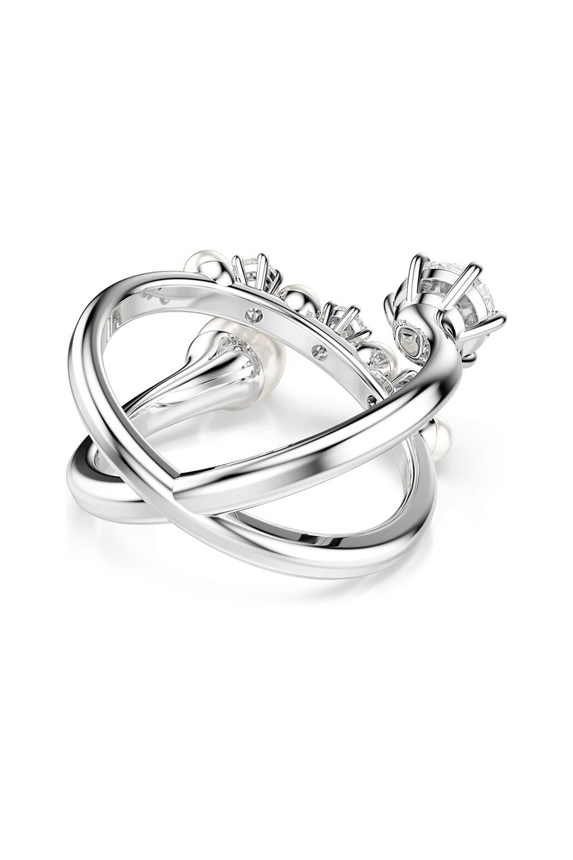 SWAROVSKI Swarovski γυναικείο δαχτυλίδι κοκτέιλ crystal pearl, στρογγυλή κοπή, λευκό, επιμετάλλωση ροδίου "Matrix" (55) - 5705612 - 3