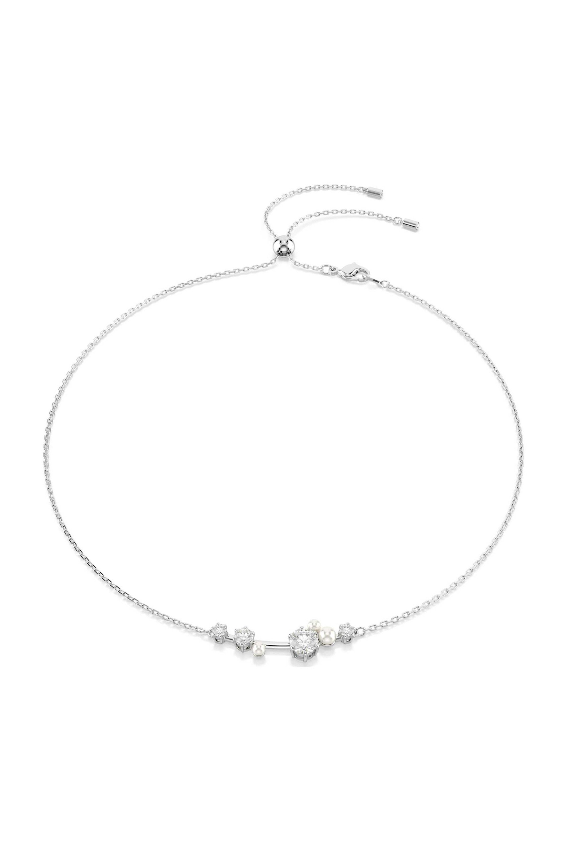  Swarovski γυναικείο κολιέ crystal pearl, στρογγυλές κοπές, λευκό, επιμετάλλωση ροδίου 