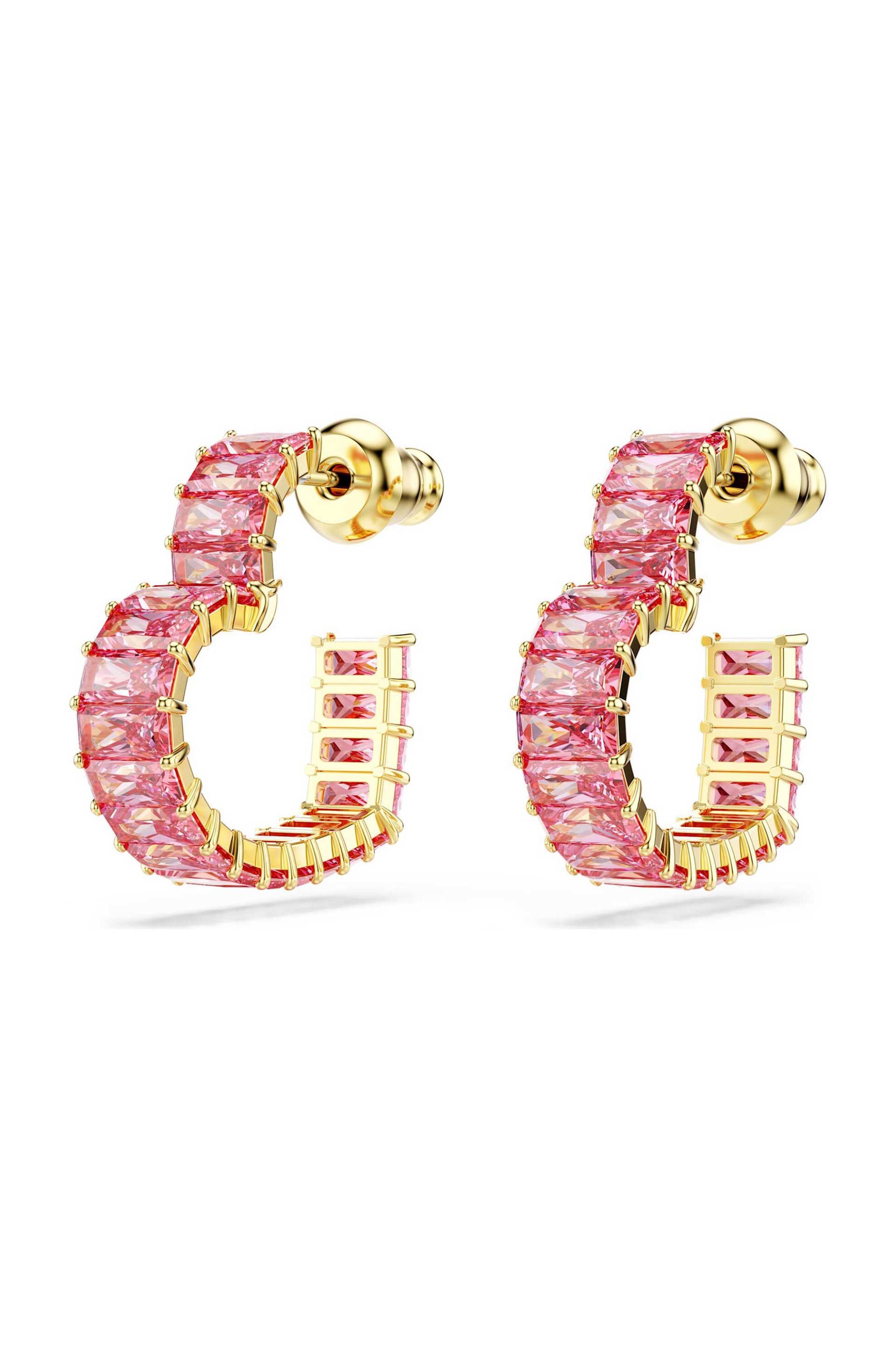SWAROVSKI Swarovski γυναικείοι κρίκοι κοπή baguette, καρδιά, μικρά, ροζ, επιμετάλλωση σε χρυσαφί τόνο "Matrix" - 5706340 - 2