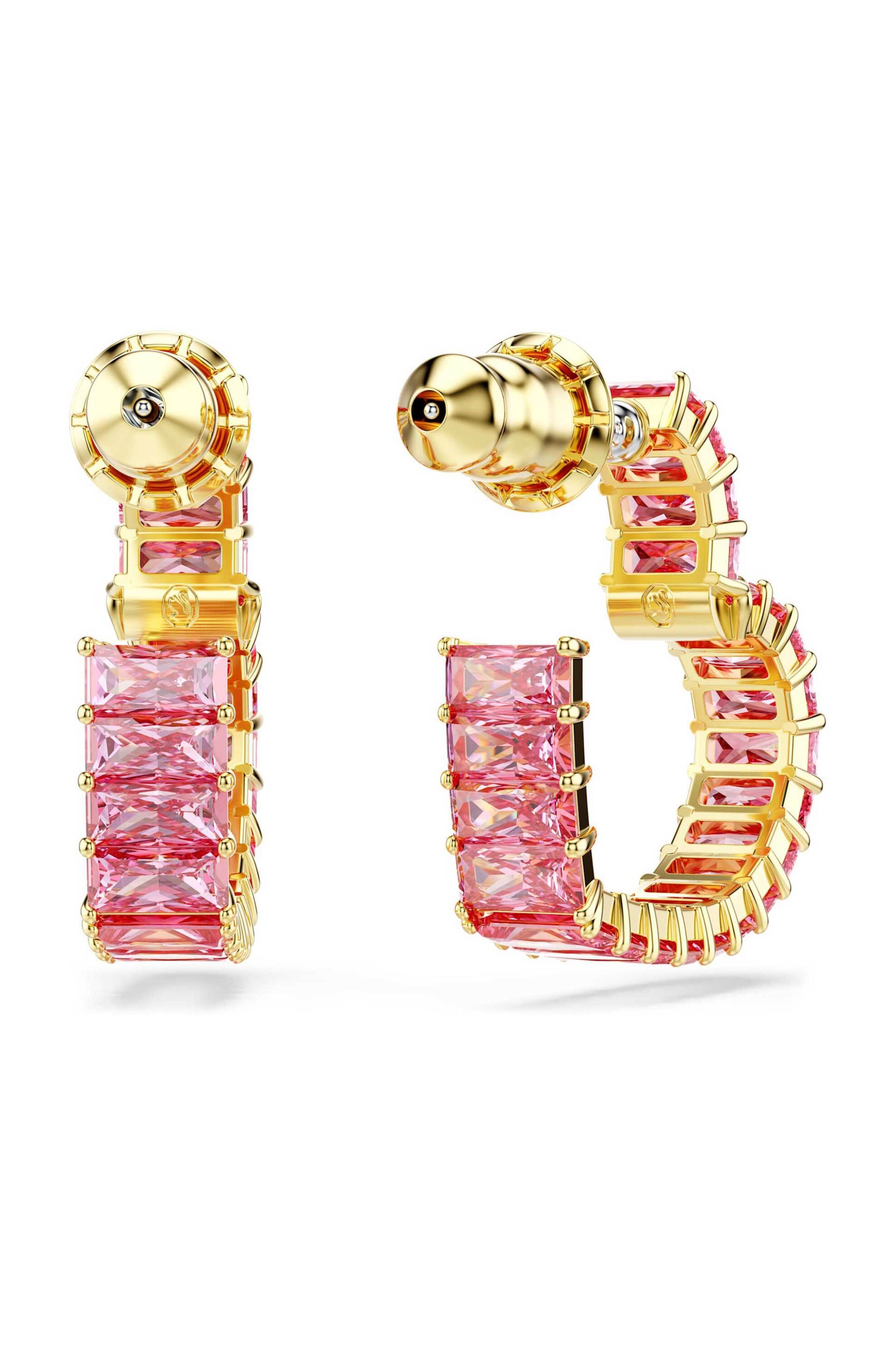 SWAROVSKI Swarovski γυναικείοι κρίκοι κοπή baguette, καρδιά, μικρά, ροζ, επιμετάλλωση σε χρυσαφί τόνο "Matrix" - 5706340 - 3