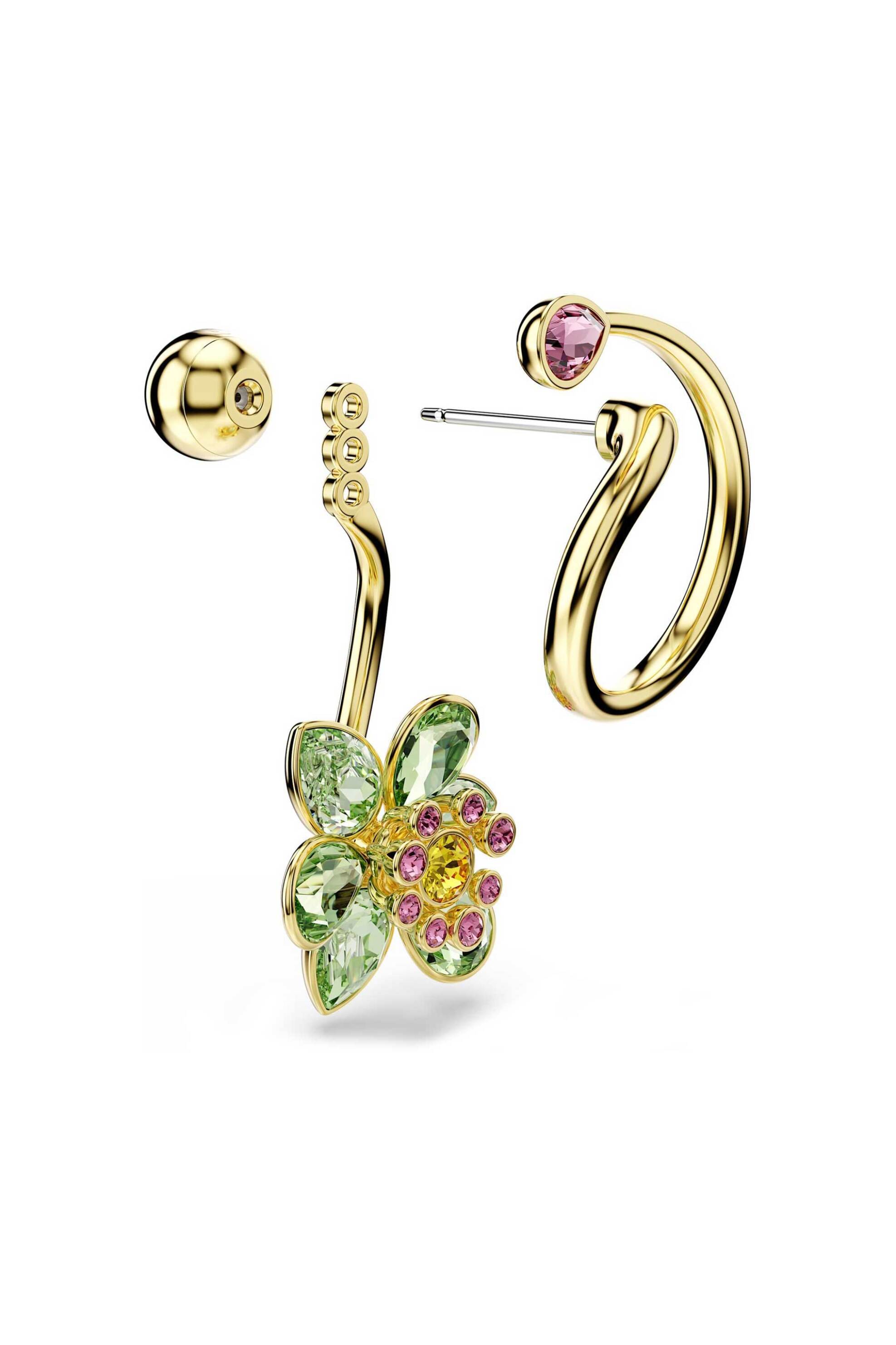 Swarovski γυναικεία σκουλαρίκια-σταγόνα μίξη κοπών, λουλούδι, πολύχρωμα, επιμετάλλωση σε χρυσαφί τόνο 