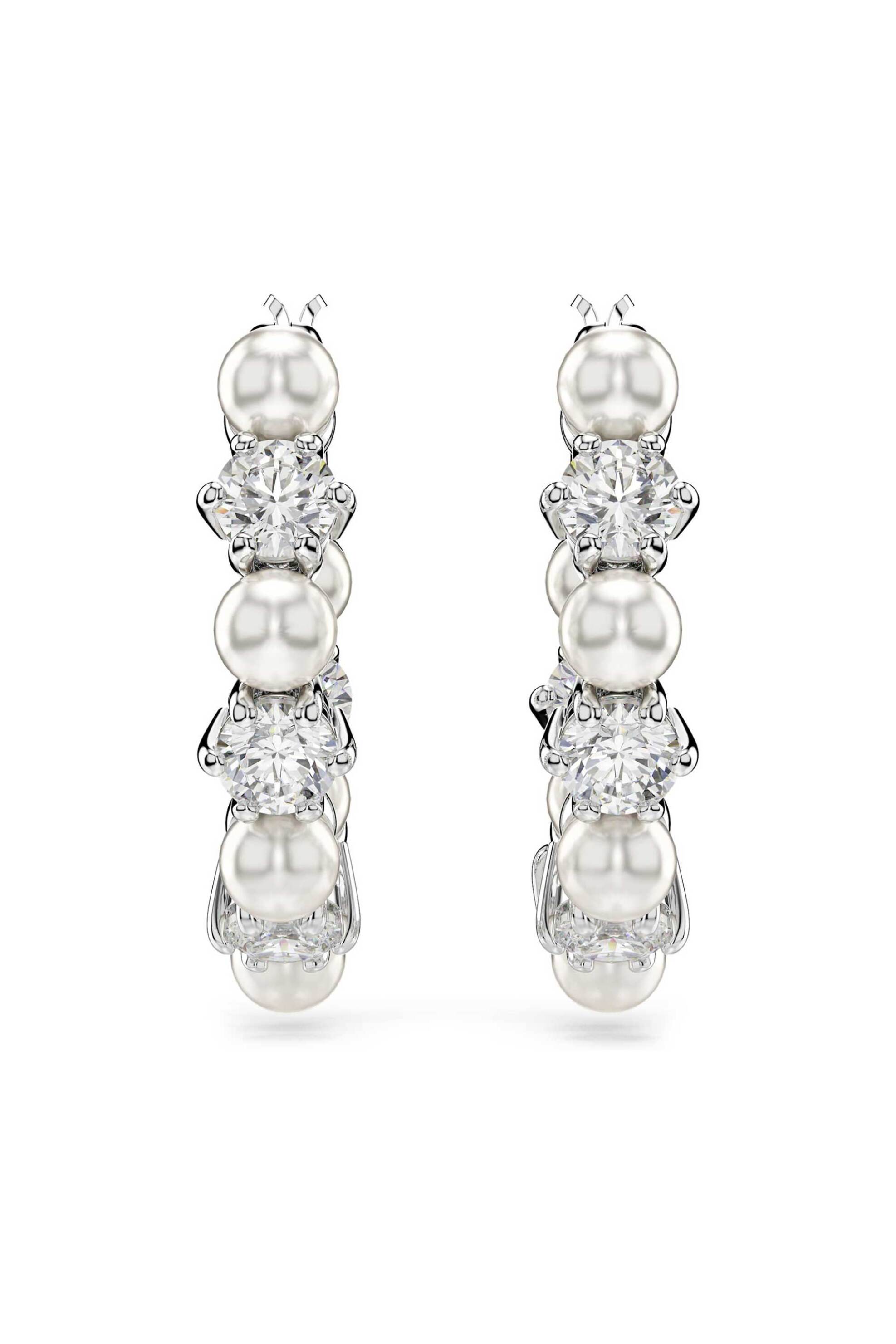 Swarovski γυναικείοι κρίκοι crystal pearl, στρογγυλή κοπή, λευκά, επιμετάλλωση ροδίου "Matrix" - 5709256