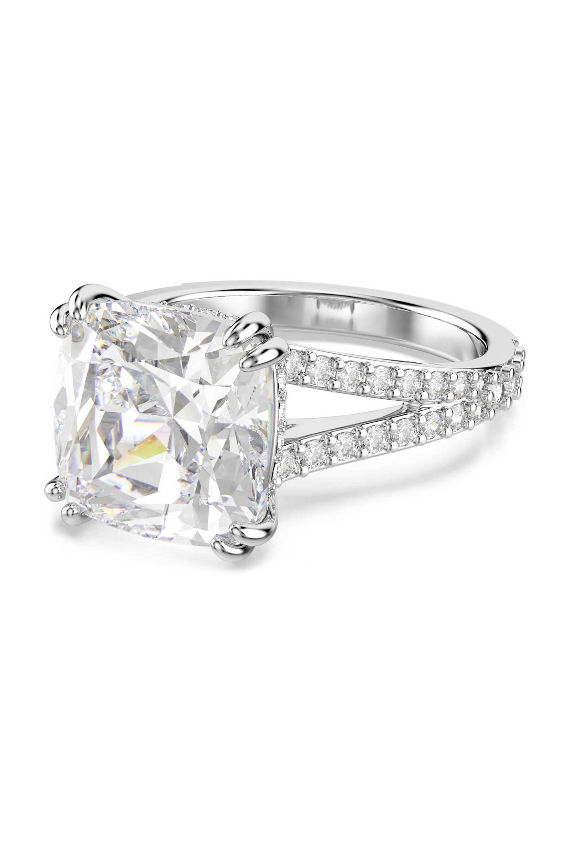 Swarovski γυναικείο δαχτυλίδι κοκτέιλ τετράγωνη κοπή, pavé, λευκό, επιμετάλλωση ροδίου 
