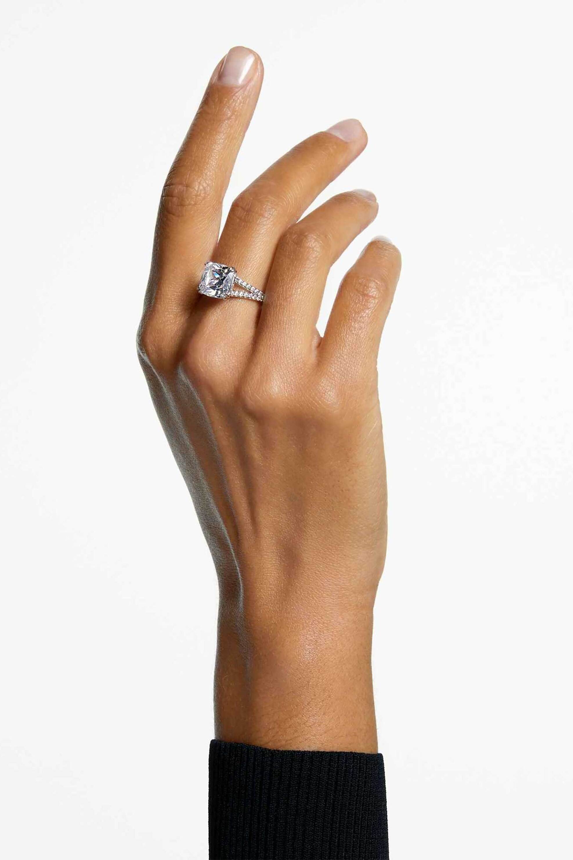 Swarovski Γυναικείο Δαχτυλίδι Κοκτέιλ Τετράγωνη Κοπή Pavé Λευκό Επιμετάλλωση Ροδίου Stilla (55) - 5709902
